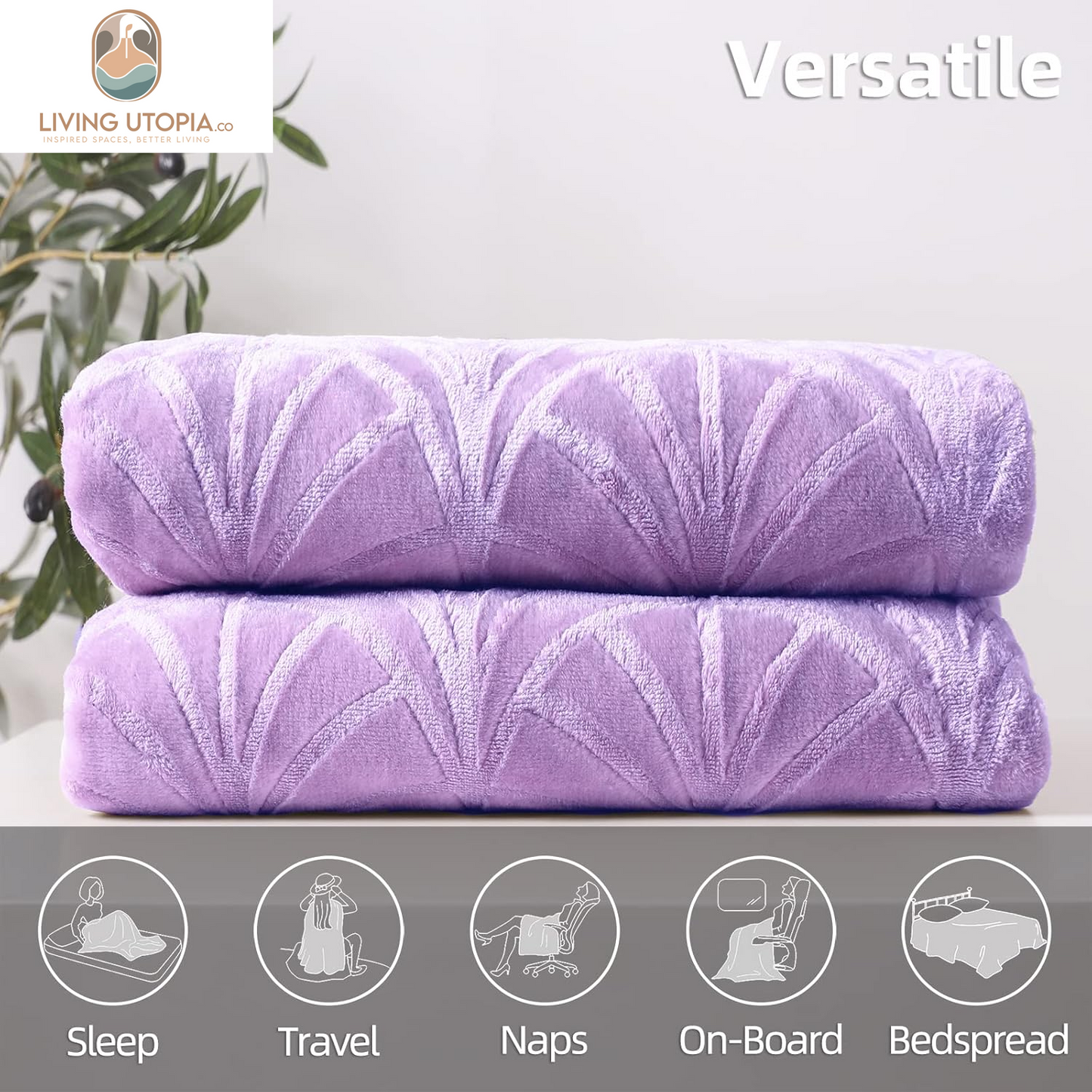 Flannel Fleece Twin Size Blanket for Bed, Soft Fluffy Velvet Bedspread Coverlet with Decorative Vintage Pattern for All Season, Warm and Lightweight, 90X66 Inch, Lilac