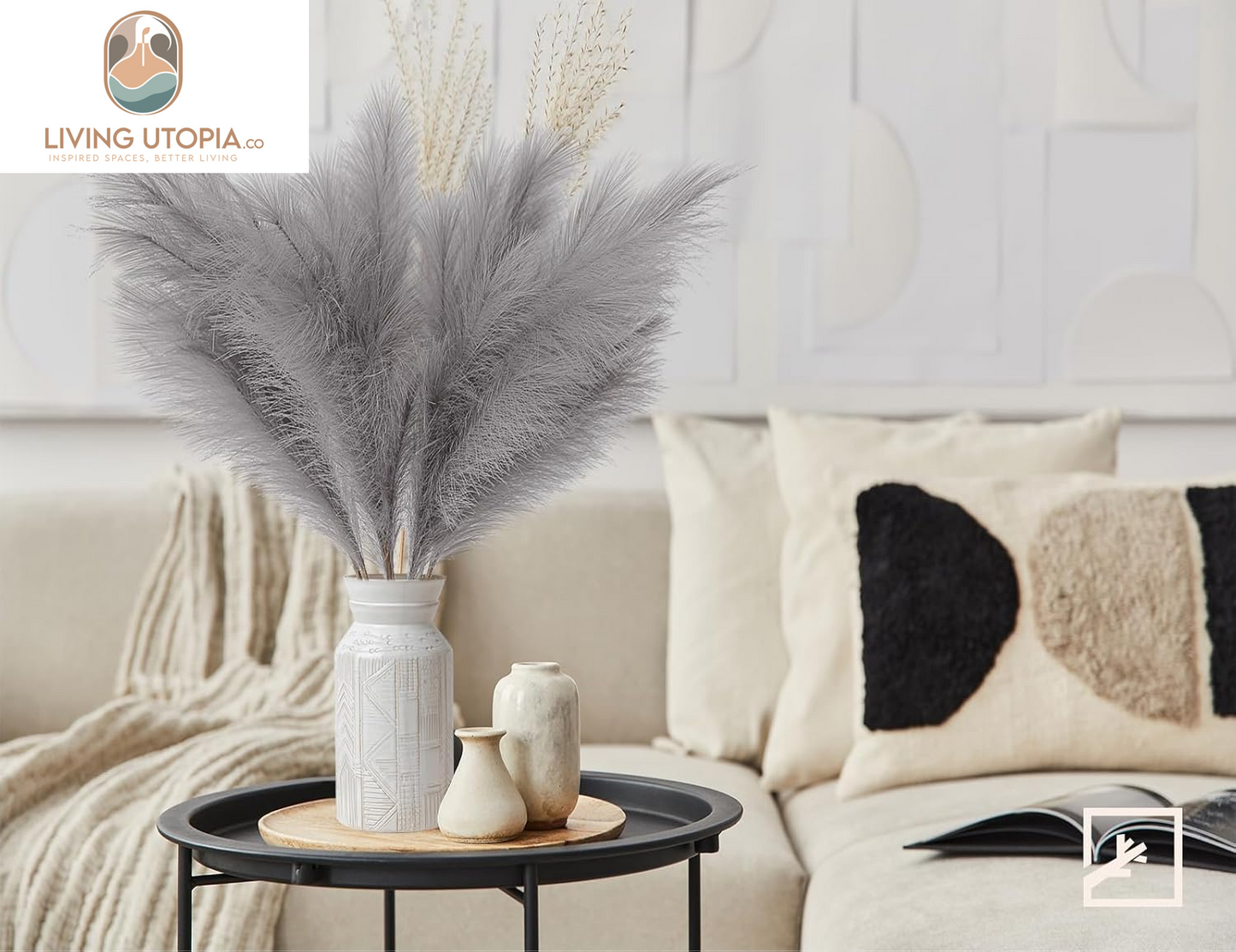 7-Pcs 38"/3.1FT Faux Pampas Grass Large Tall Fluffy Artificial Fake Flower Boho Decor Bulrush Reed Grass for Vase Filler Farmhouse Home Wedding Decor (Grey)