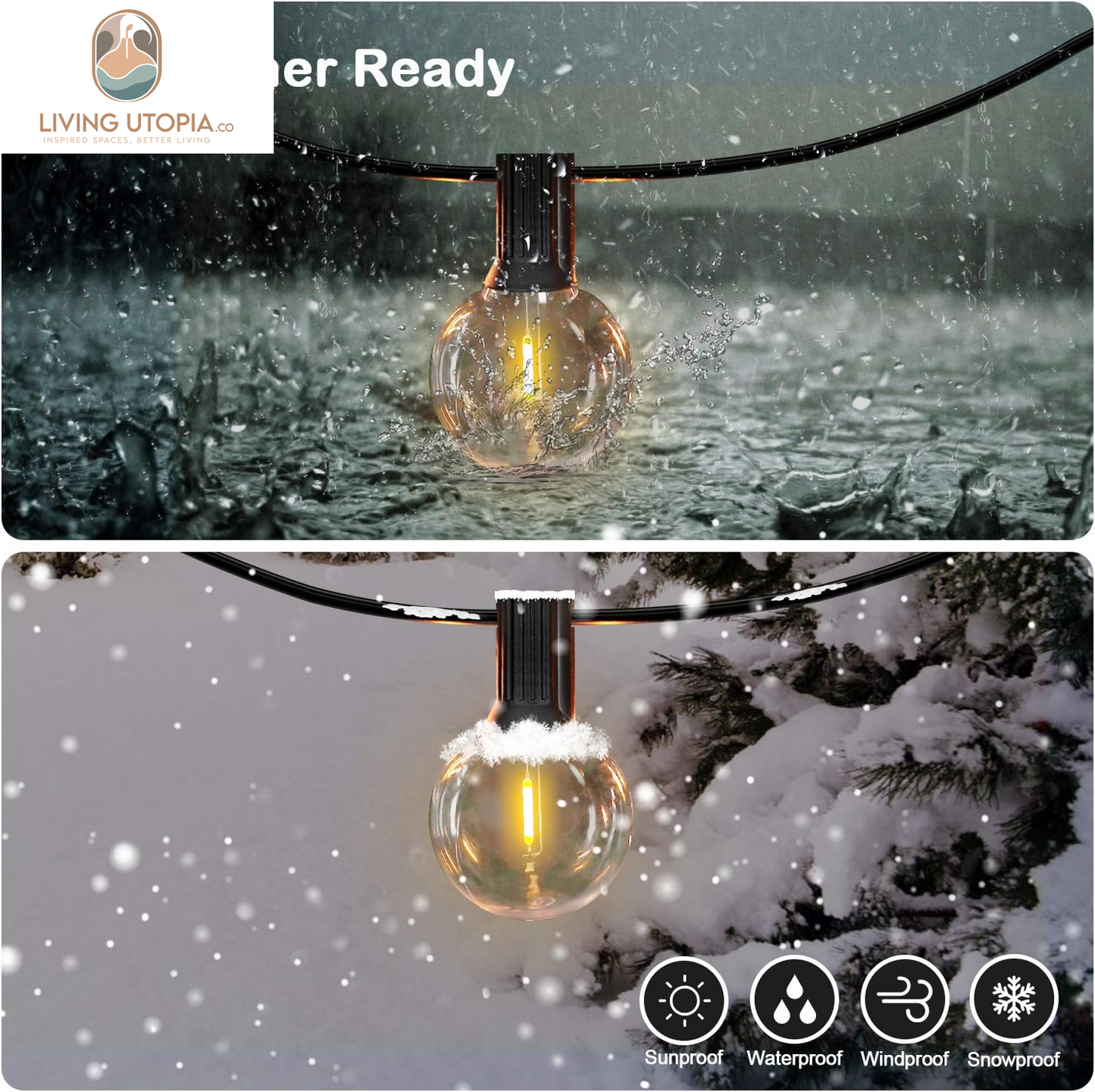 50FT LED G40 Globe String Lights, Shatterproof Outdoor Patio String Lights with 50+2 Dimmable Edison Bulbs, 50 Backyard Hanging Bistro Light Waterproof for Balcony Party Wedding Market Cafe