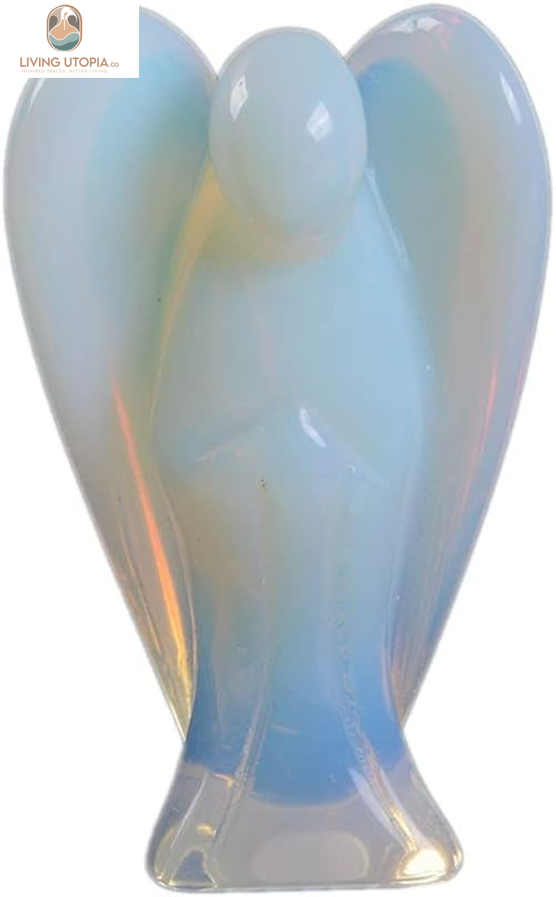 Carved Moonstone Opalite Gemstone Peace Angel Pocket Guardian Angel Healing Statue 2 Inch