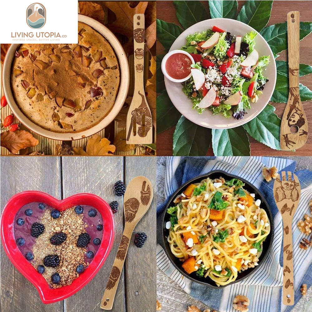 5 PCS Star War Burned Wooden Spoons Cooking Organic Spoons Turners Carved Spatulas Non-Stick for Cookware Kitchen Gadgets - Premium Quality Gifts for Housewarming and Wedding