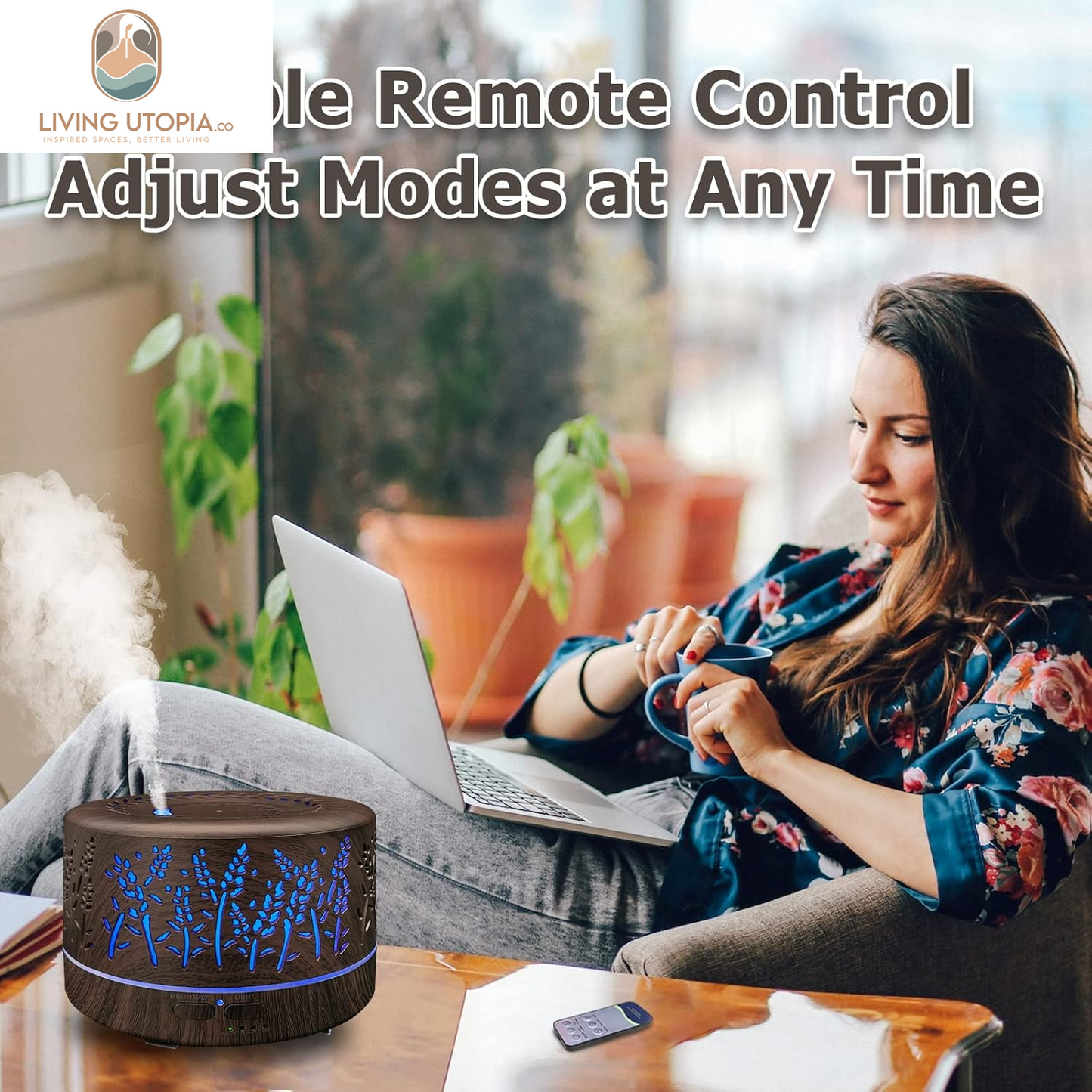 Diffusers for Essential Oils Large Room 600Ml,Essential Oil Diffusers for Home with R/C,Cool Mist Humidifier,7 Colors Lights & 3 Mist Mode Waterless Auto off for Office