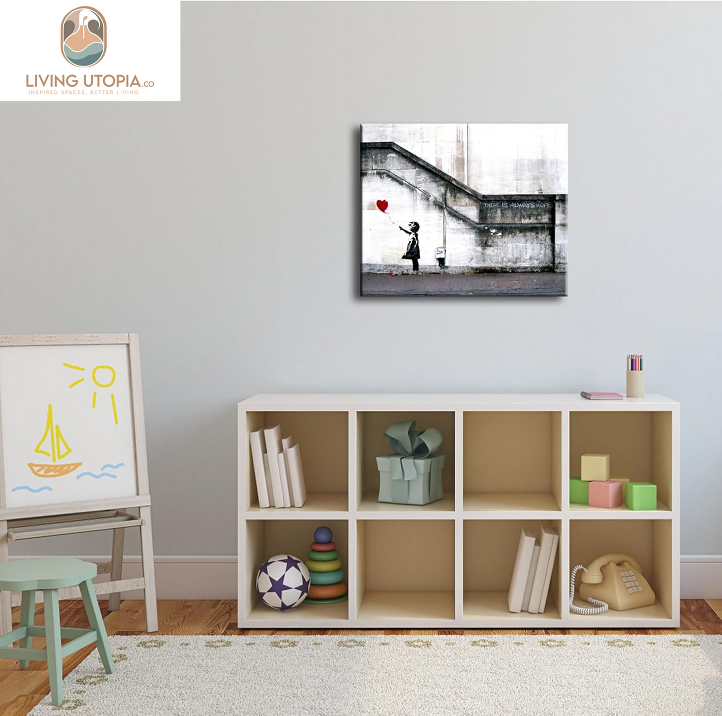 Banksy Grafitti Girl with Red Balloon Large Modern Gallery Wrapped Giclee Canvas Prints Artwork Grey Love Pictures Paintings on Canvas Wall Art for Living Room Bedroom Home Decorations