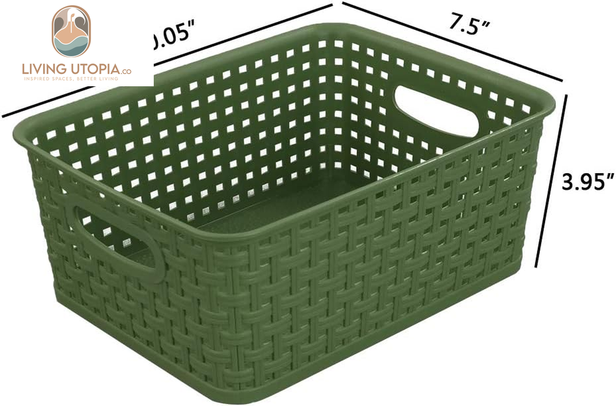 Plastic Weave Storage Baskets for Kitchen Bathroom, Green, 6 Packs