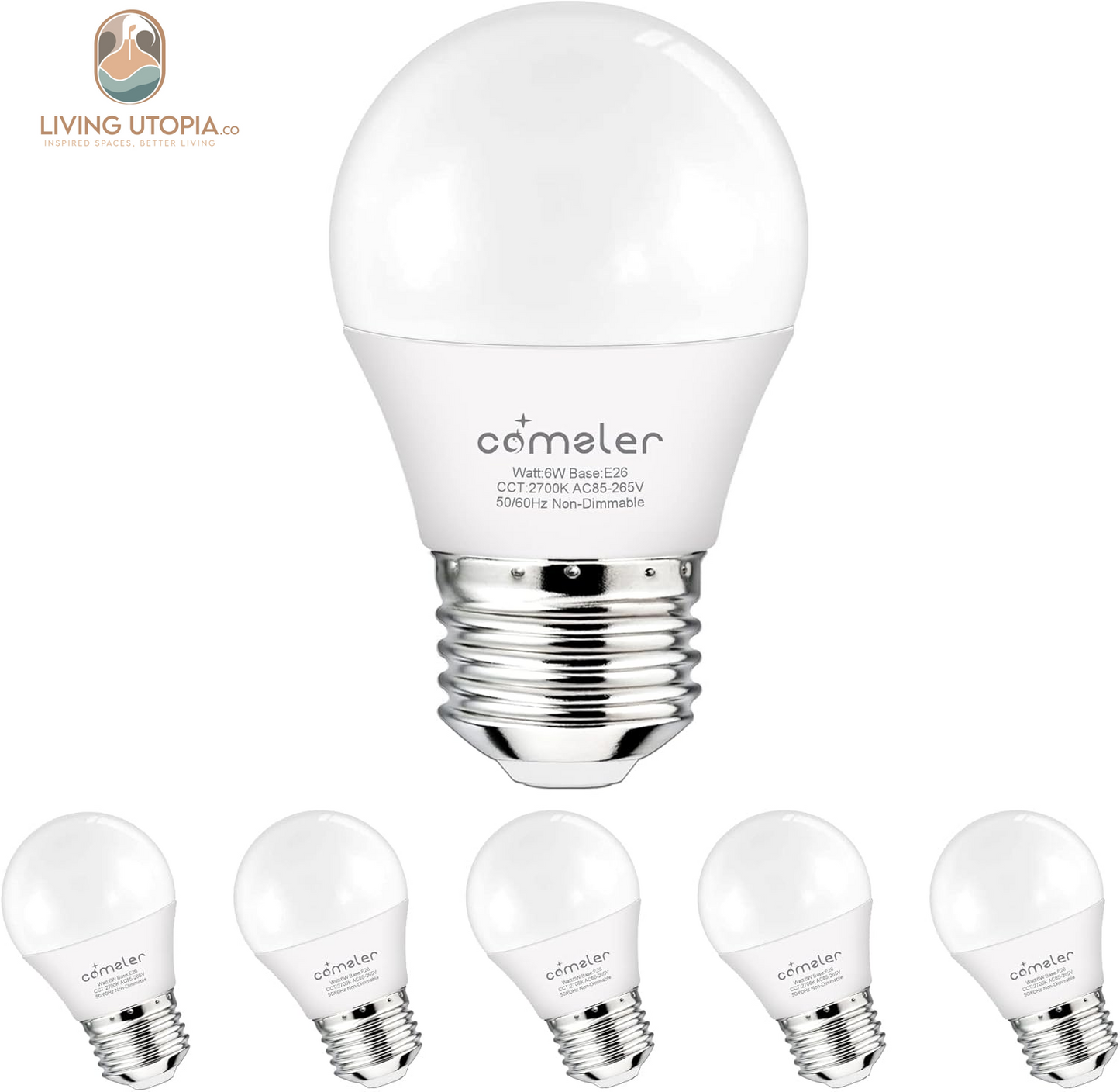Small Light Bulb 6 Watts Warm White Light 2700K, 60 Watts Globe Light Bulb Equivalent, E26 Standard Screw Base A15/G45 Shape LED Appliance Bulb Refrigerator 6-Pack