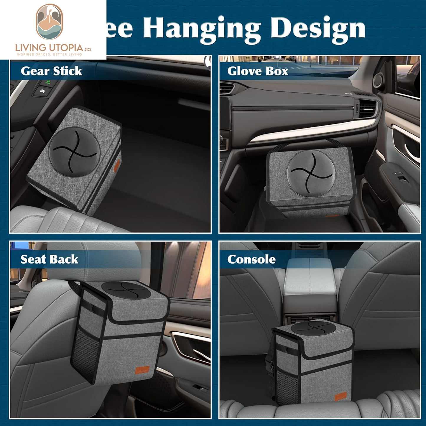 Car Trash Can Leak Proof Car Trash Bag Waterproof Car Garbage Can with Lid for SUV Front Seat Multipurpose Car Hanging for Headrest Collapsible and Portable with Storage Mesh Pocket, Grey