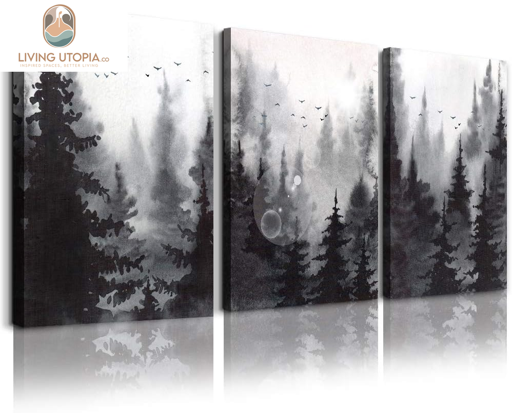 Scenery Watercolor Painting 3 Pieces Canvas Wall Art for Living Room Wall Decor for Bedroom Decorations Modern Office Home Decoration Black and White Forest Landscape Posters Canvas Prints Artwork