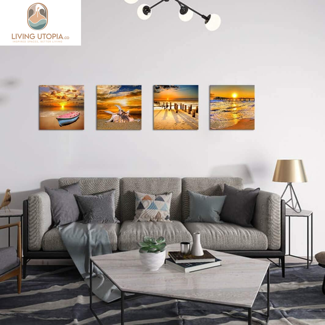 Beach Picture Wall Art Beach Poster Ocean Picture Sunset Beach Canvas Contemporary Scenery Beach Picture Photo Mural Artist Home Decor Wall Decoration Painting Canvas Printing 4 Pieces/Set