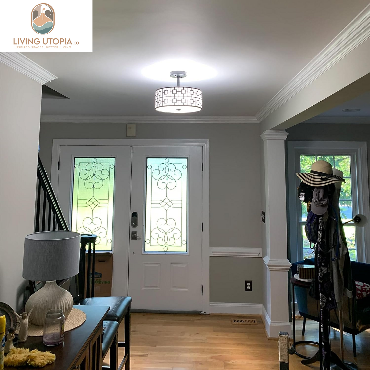 DLLT Flush Mount Ceiling Light: Modern 3-Light Semi Flush Mount Ceiling Light Fixture - Drum Kitchen Lighting Fixture for Dining Room - Black Bedroom Ceiling Lamp with Double Shade