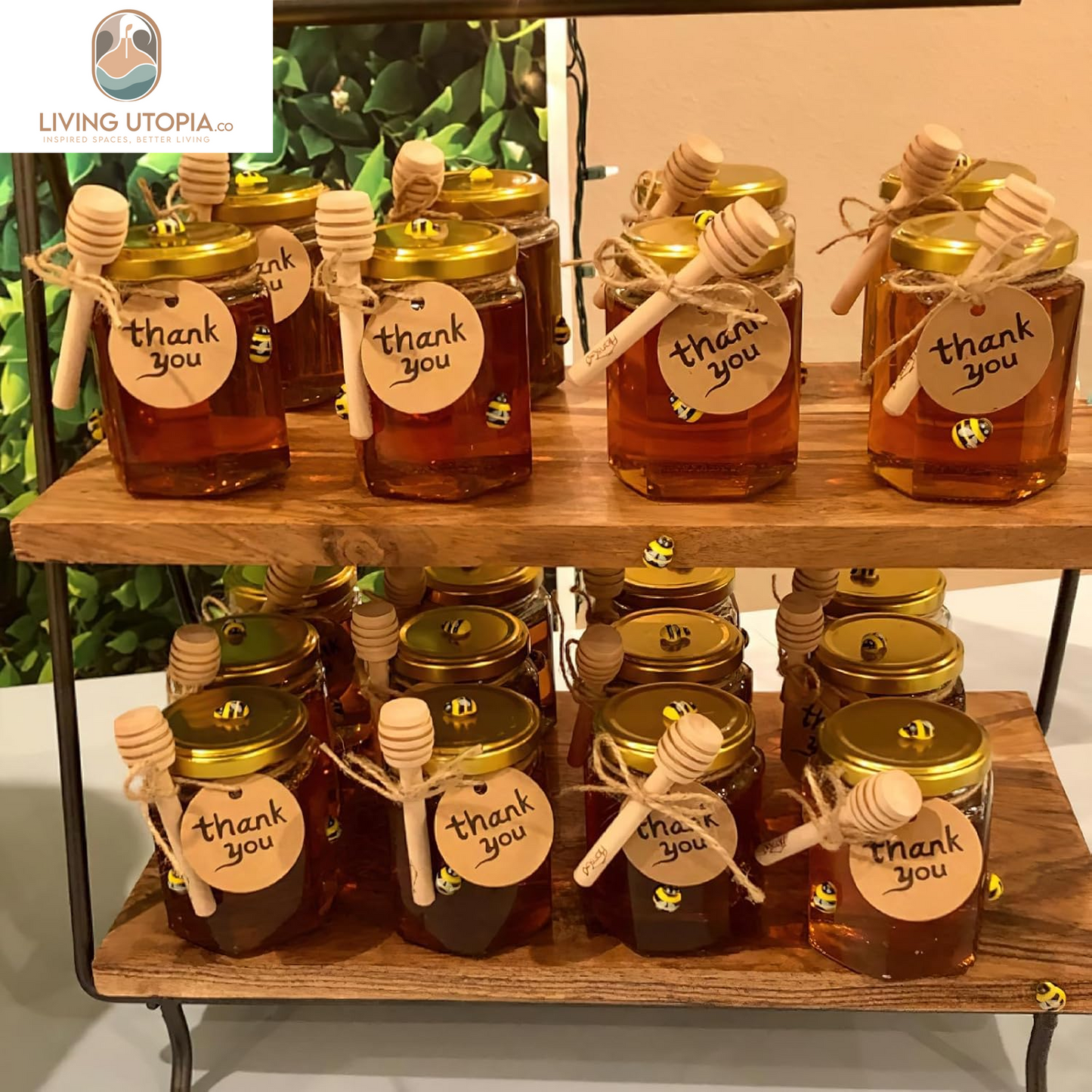 20PCS Wooden Honey Dipper Sticks, 3 Inch Honeycomb, Mini Honey Spoon Wand for Jar and Dispenser, Top off Cupcake, Themed Baby Shower, Bridal Party Favors