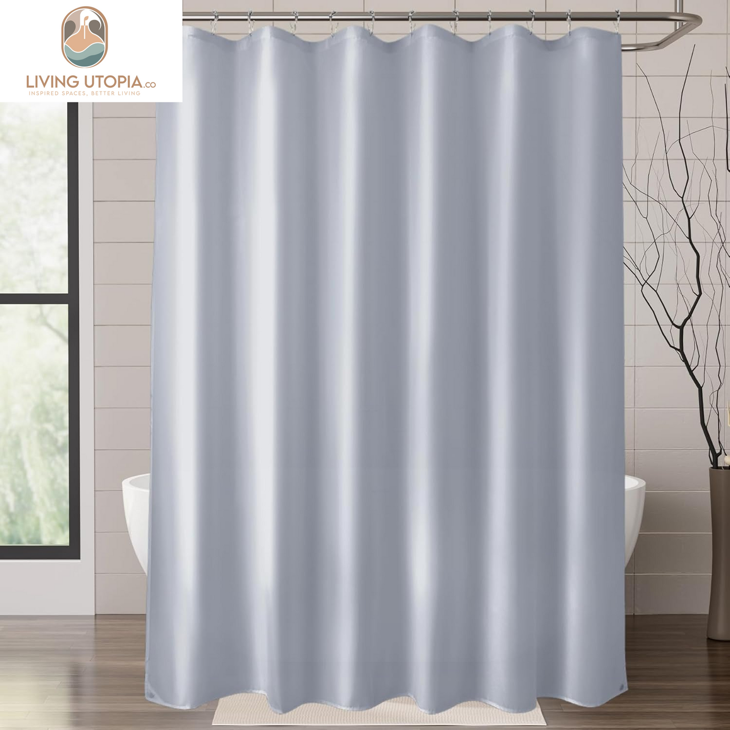 Fabric Shower Curtain Liner, Gray Shower Curtain Liner with 2 Magnets, 70 X 72 Inches, Cloth Shower Liner Waterproof Polyester, 85GSM, Easy Installation, Machine Washable, Blue Gray