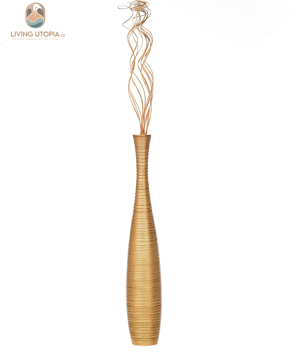 Large Floor Vase – Handmade Flower Holder Made of Wood, Sophisticated Tall Vase for Decorative Branches, Pampas Grass and Dried Flowers, 28 Inches, Gold
