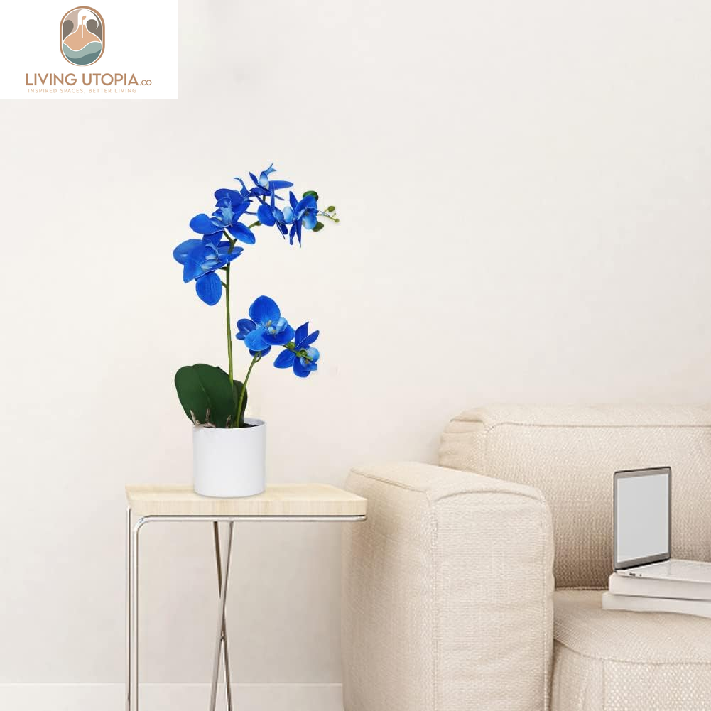 Blue Orchid Artificial Flowers in Pot, Fake Potted Orchid Flowers, Decoration for Home Office Wedding