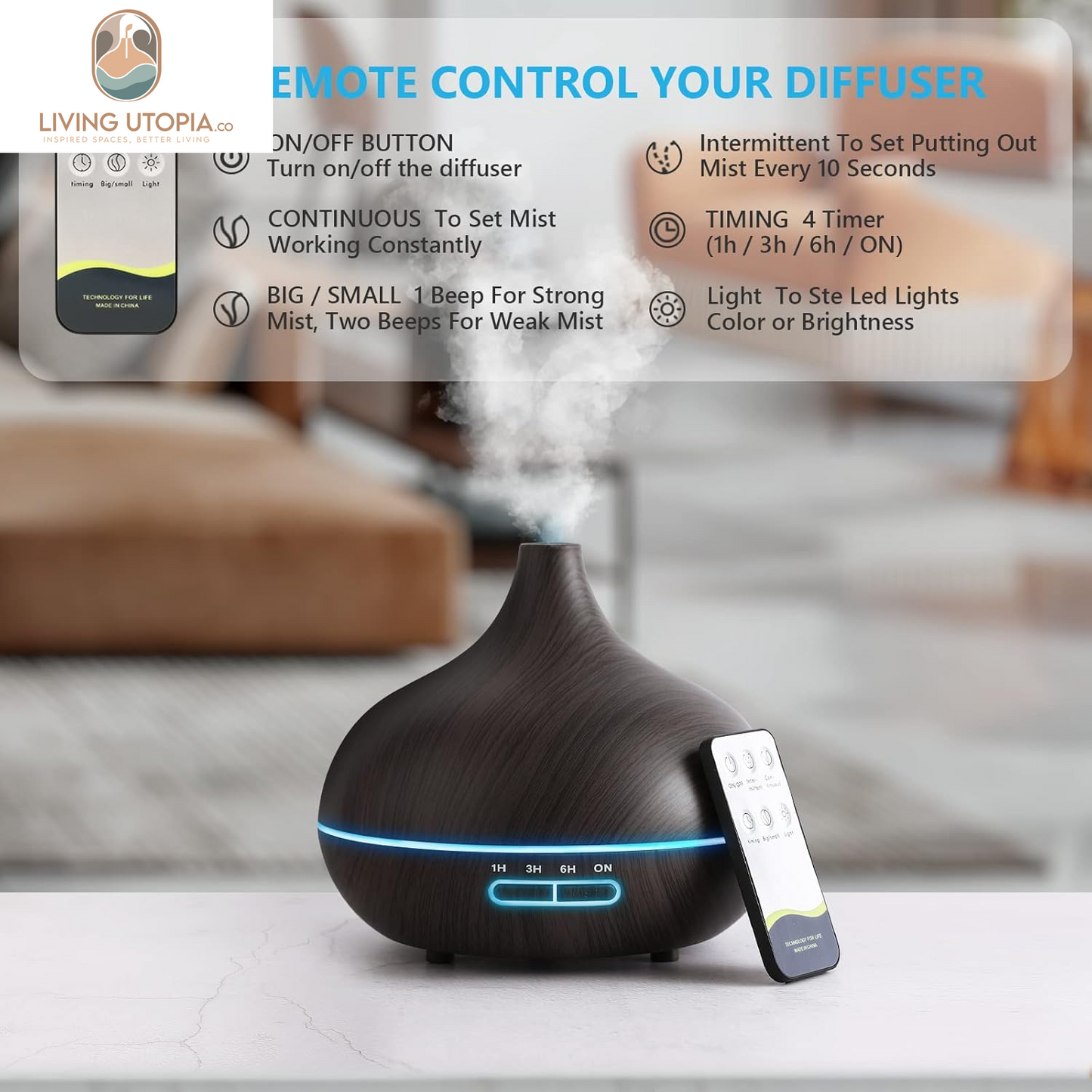 Diffusers for Essential Oils Large Room, 550Ml Essential Oil Diffusers with Remote Control, Ultrasonic Oil Diffuser with Timer, 7 Colors Light for Bedroom