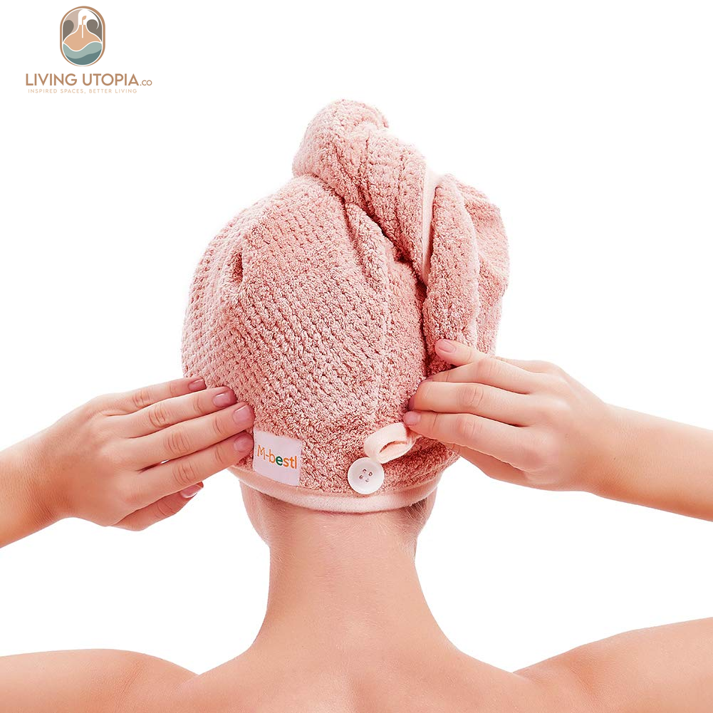 2 Pack Microfiber Hair Towel Wrap,Hair Drying Towel with Button, Towel Turban,Head Towel to Dry Hair Quickly (Pink&Beige)