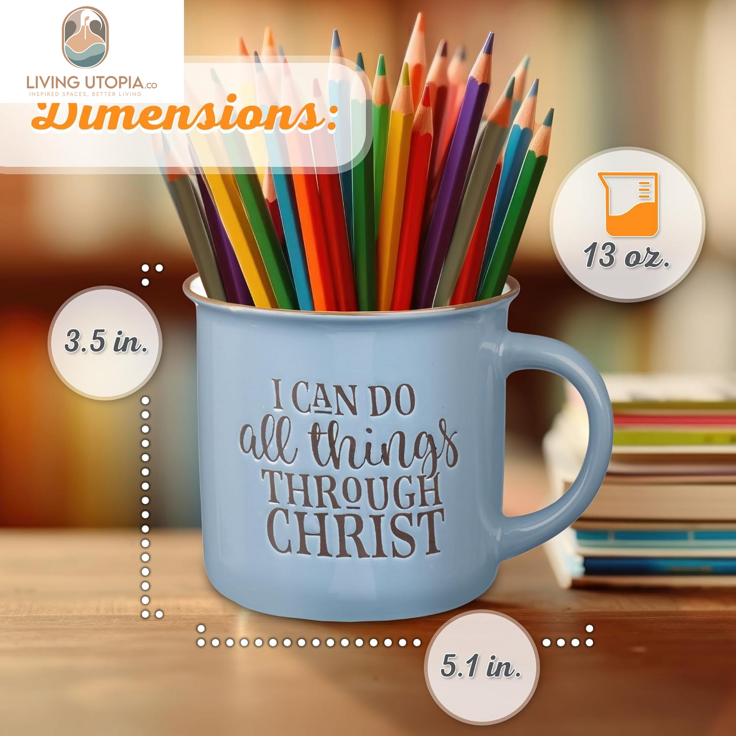 Blue Camp Style Ceramic Coffee Mug – 13 Oz. Microwave and Dishwasher Safe Inspirational Scripture Coffee & Tea Mug with Bible Verse: I Can Do All Things through Christ – Phil. 4:13