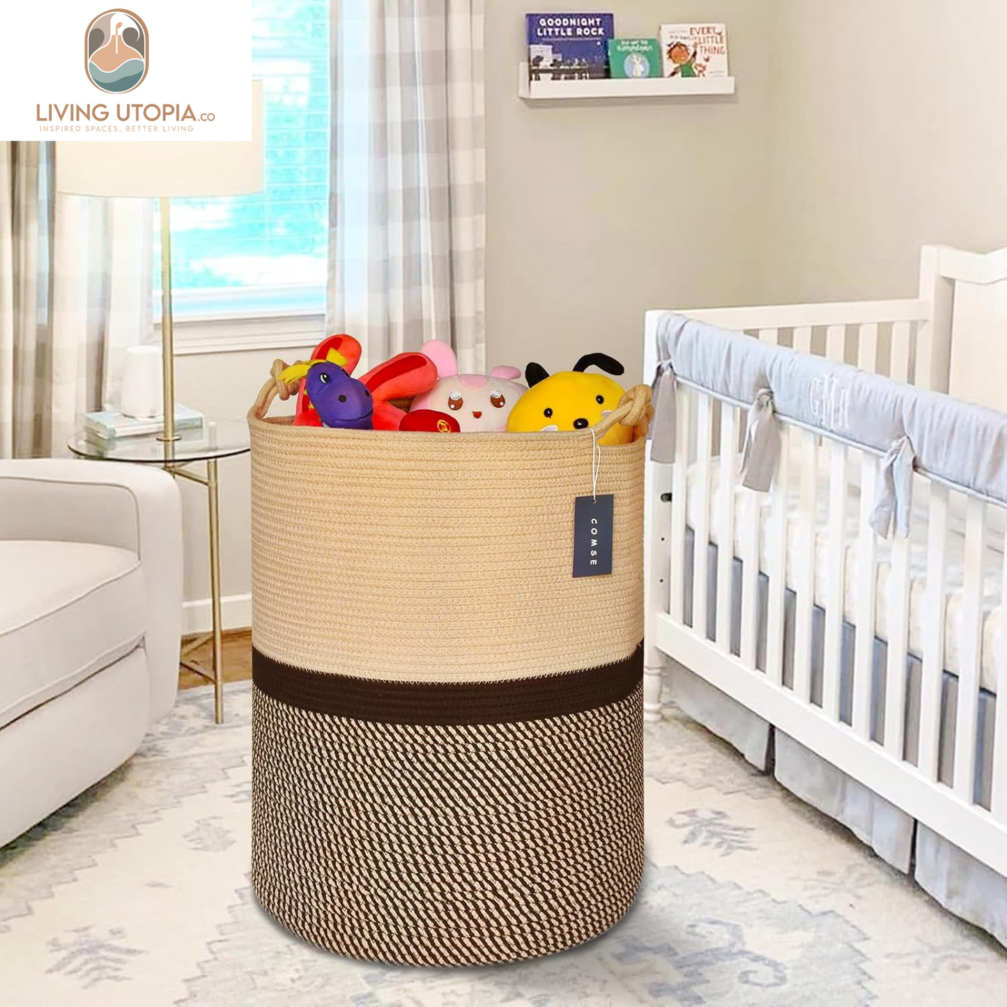 Extra Large Blanket Basket, Tall Storage Basket,15.7”X 21.7”, Large Laundry Basket, Tall Basket, Rope Basket, XXXL Laundry Basket, Toy Basket, Woven Basket, Clothes Baskets, Blend Brown/Black