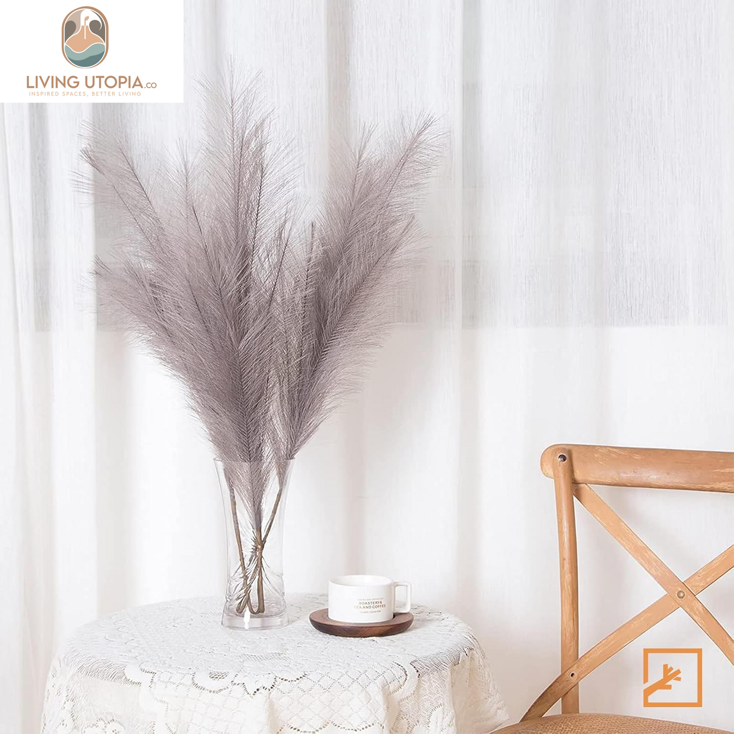 7-Pcs 38"/3.1FT Faux Pampas Grass Large Tall Fluffy Artificial Fake Flower Boho Decor Bulrush Reed Grass for Vase Filler Farmhouse Home Wedding Decor (Grey)