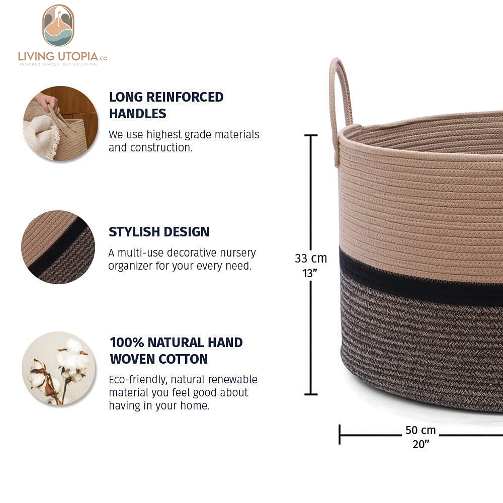 Blanket Storage Basket 20X13, Extra Large Basket for Blankets Living Room, Woven Laundry Basket, Large Blanket Basket Living Room, Brown Large Woven Basket, Baby Laundry Hamper
