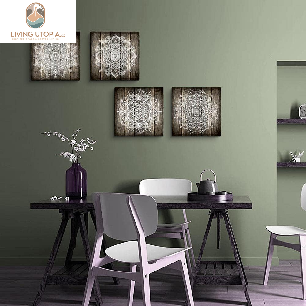 Canvas Wall Art for Bedroom Wall Decor for Living Room Black and White Abstract Paintings Modern 4 Piece Framed Retro Pattern Canvas Art Bathroom Prints Ready to Hang Pictures for Home Decorations