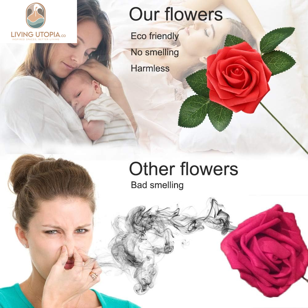 Artificial Flowers 25Pcs Real Looking Fake Roses with Stems for DIY Wedding Bouquets Baby Shower Centerpieces Floral Arrangements Party Tables Home Decorations