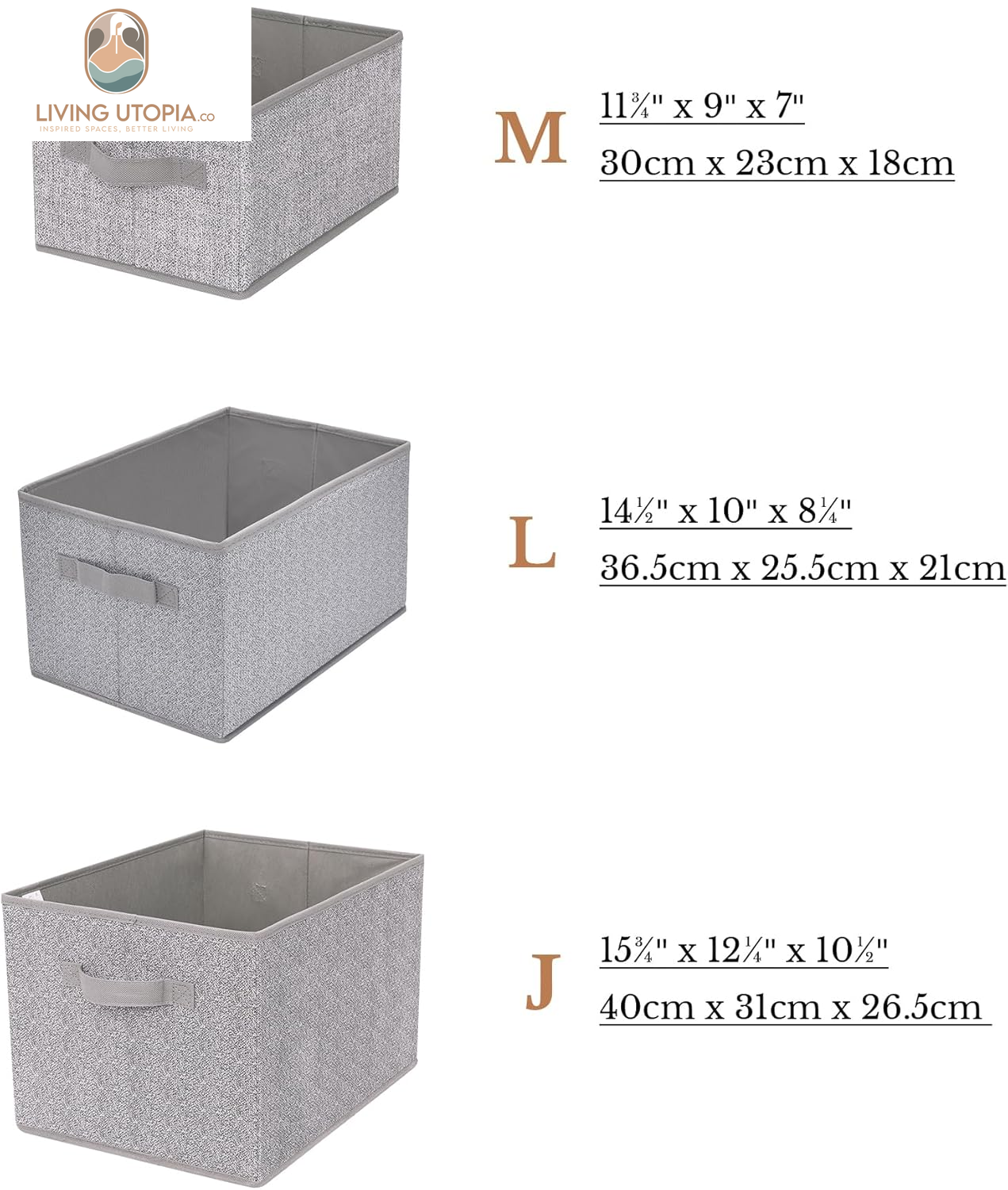 Gray Fabric Storage Bins with Handles (Set of 3)