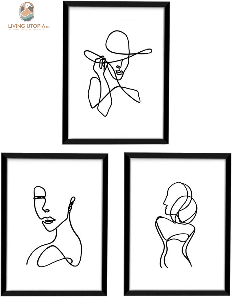 11X14 Inch Black Framed Wall Art Set of 3 Minimalist Line Wall Art Frames for Home Decoration