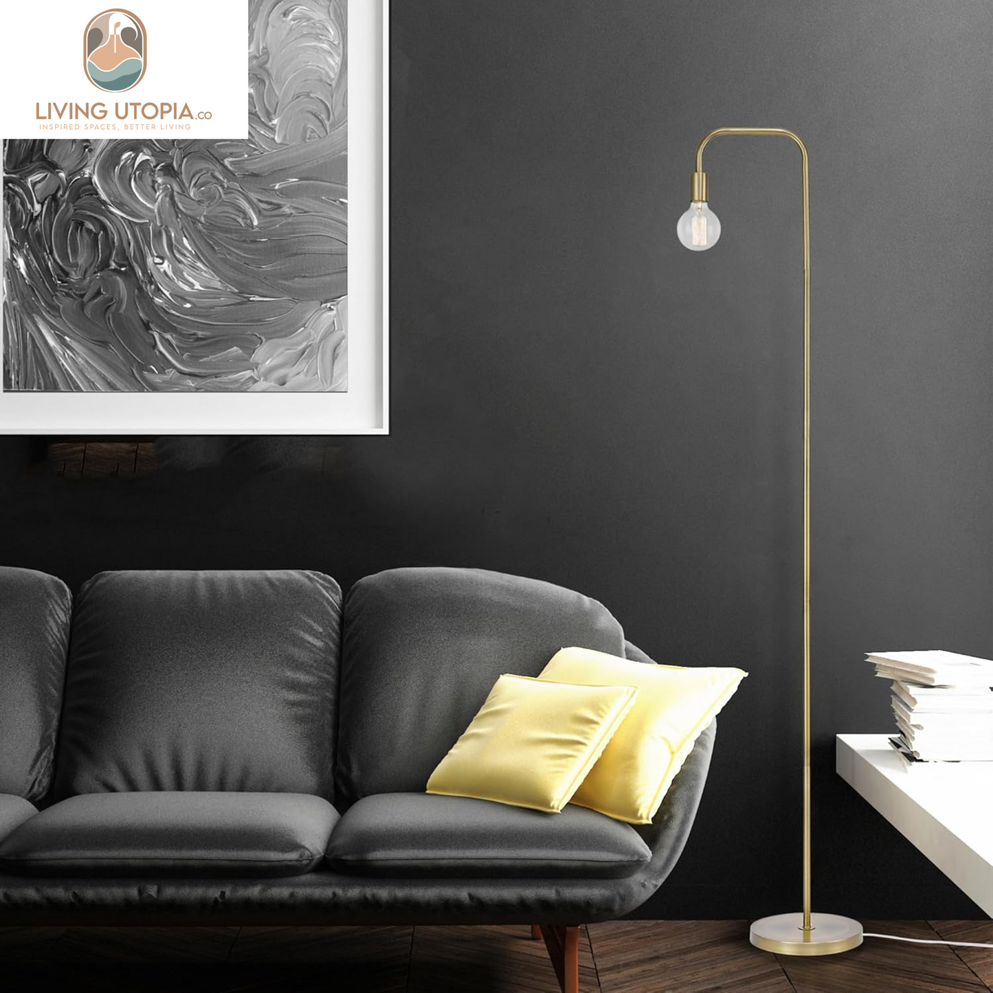 67068 Holden 70" Floor Lamp, Matte Brass, In-Line On/Off Foot Switch