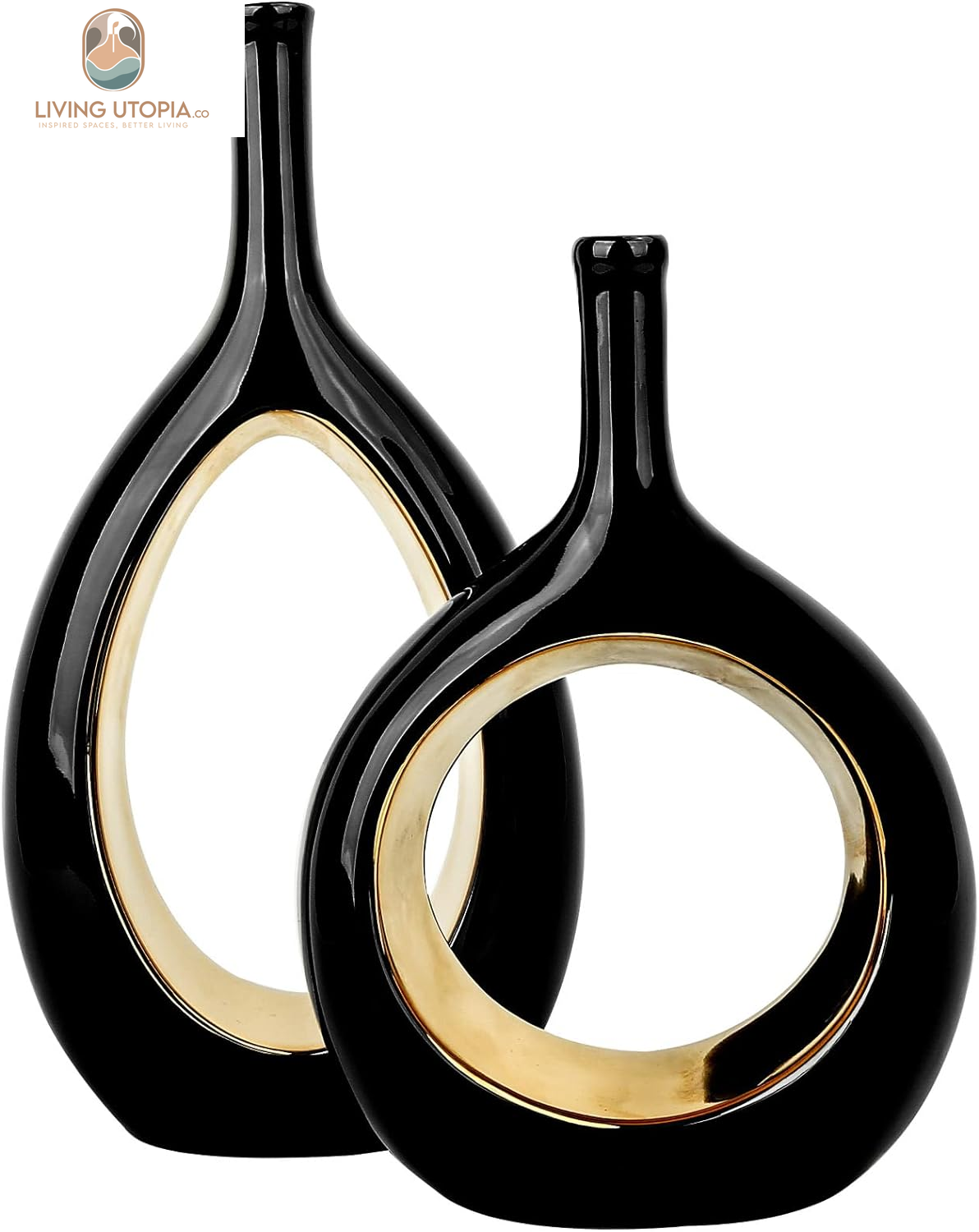 Samawi Black and Gold Vase Set of 2 Ceramic Vase for Home Decor Flower Vase Decorative Vases Modern and round Vase for Pampras Grass …