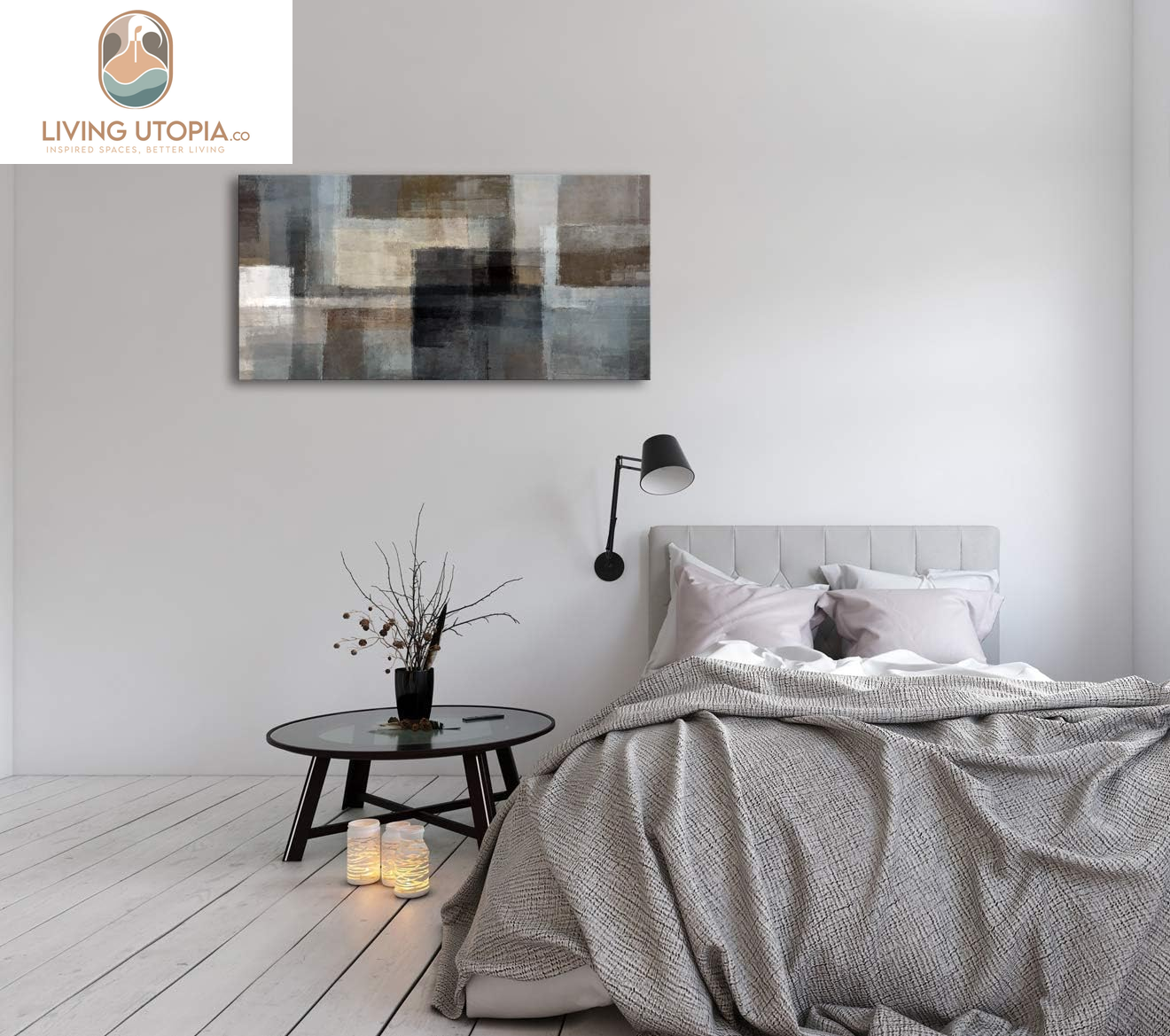 A62450 Canvas Prints Abstract Wall Art Print Paintings Grey and Brown Home Decor Framed Ready to Hang for Living Room Bedroom and Office Home Kitchen Artwork