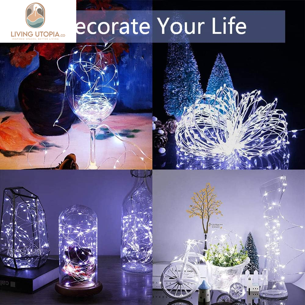 Fairy Lights,2-Pack Battery Operated Waterproof Cool White 50 LED Fairy String Lights,16.4Ft Silver Wire Light with Remote Control for Christmas Parties,Garden and Home Decoration