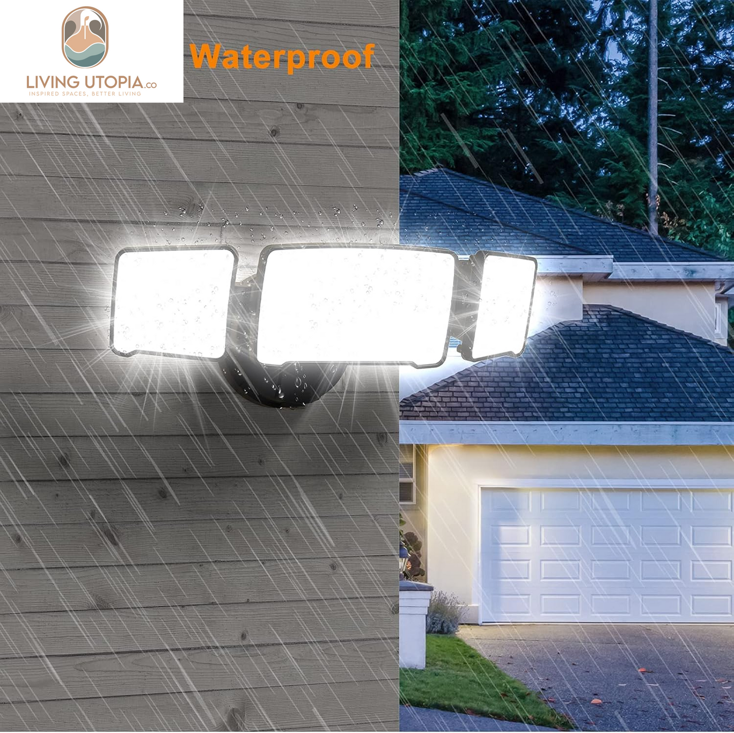 3500LM Dusk to Dawn LED Security Lights Outdoor, 35W Outdoor Flood Light with Photocell, 5500K, IP65 Waterproof 3 Head Exterior Light for Garage, Patio, Yard(Black)