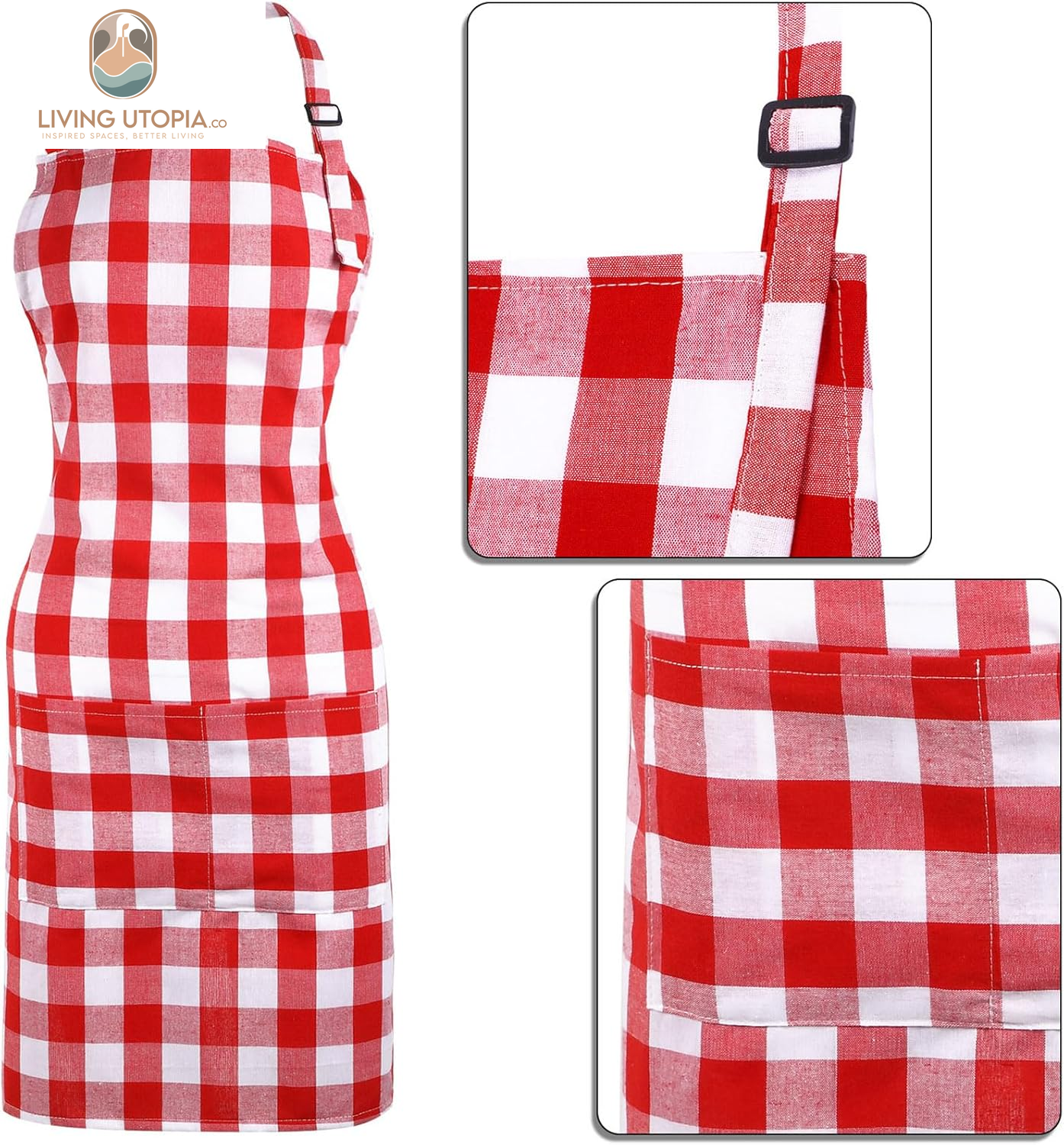 2 Pcs Chef Costume for Women Men Chef Hat Apron Set for Adult Baker Apron Hat for Cooking Cosplay(Red, White,Plaid Style)
