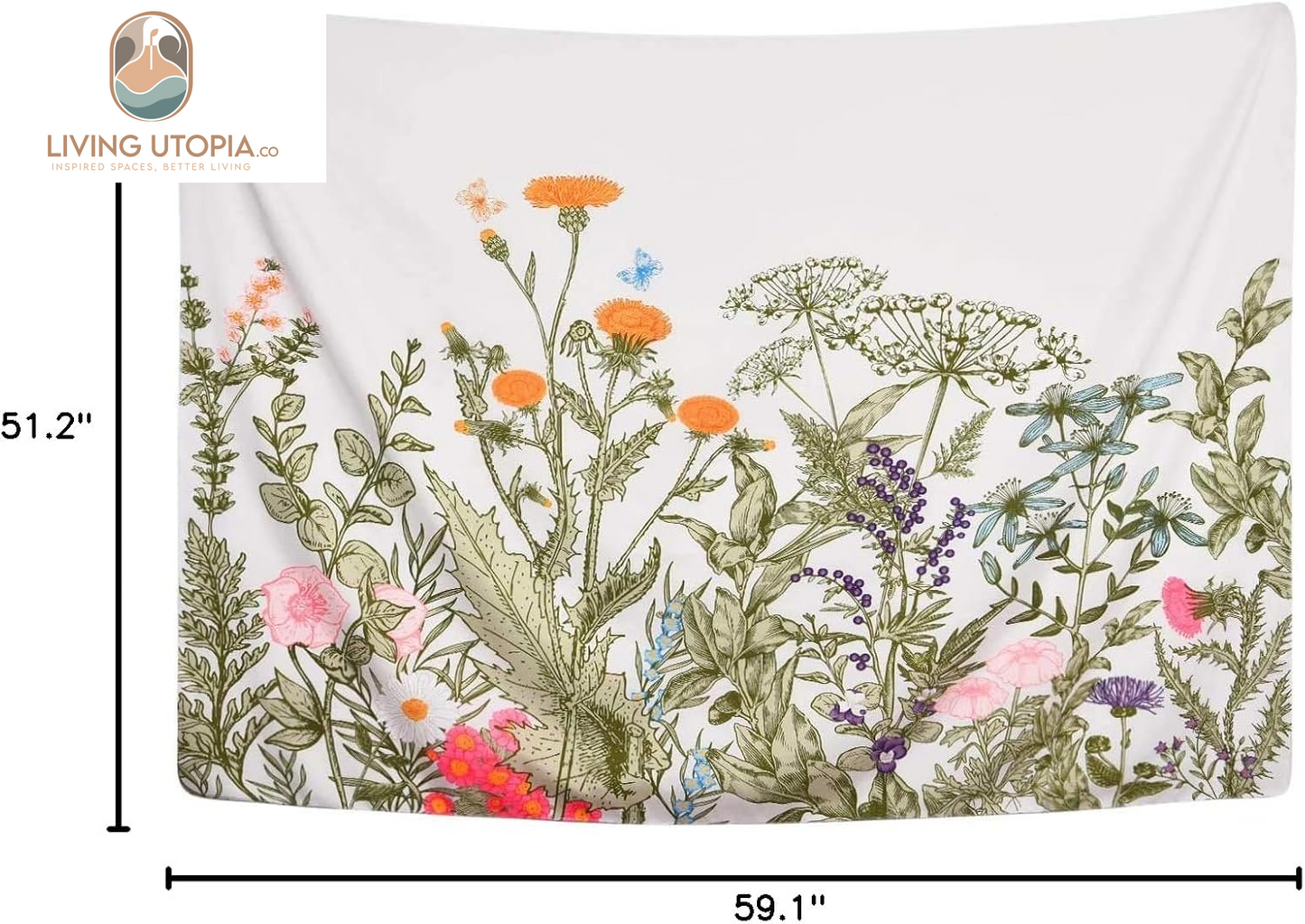 Colorful Floral Plants Tapestry Vintage Herbs Wild Flowers Wall Hanging Nature Scenery for Living Room Bedroom