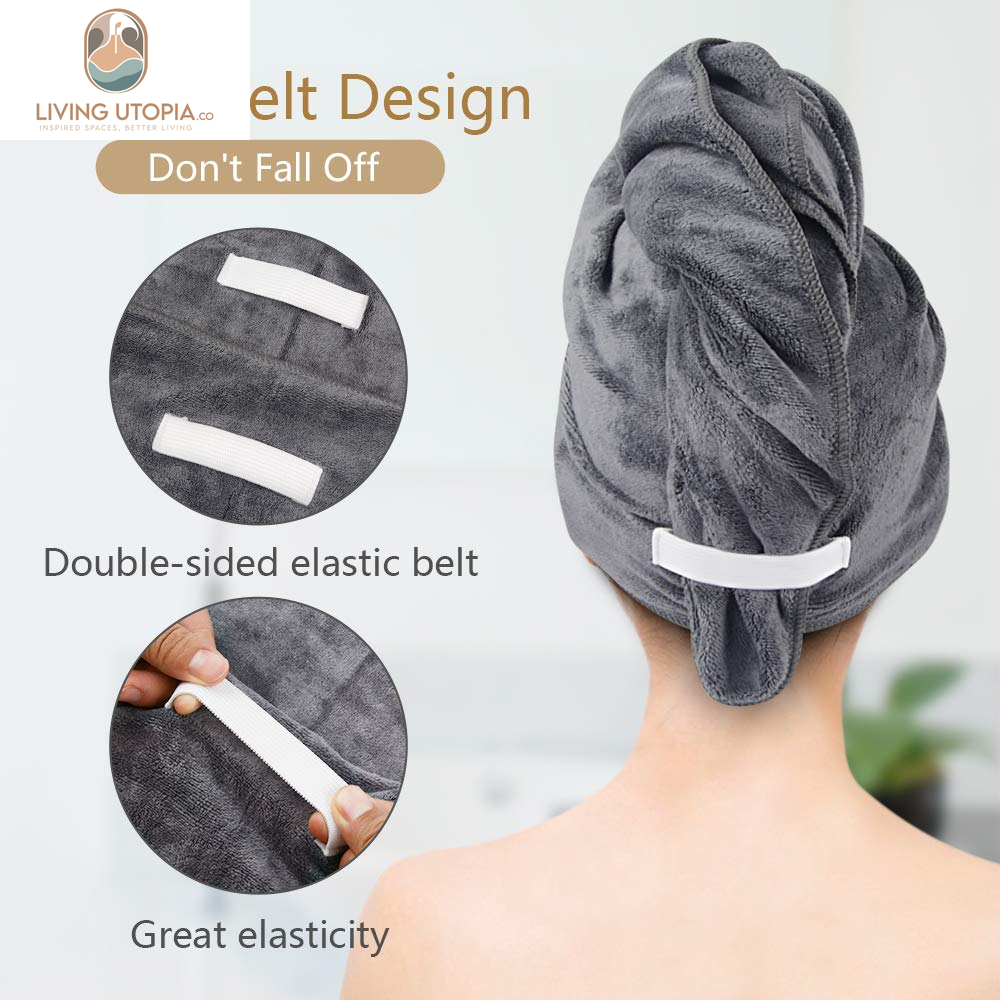 Microfiber Hair Towels anti Frizz Hair Drying Towel Super Absorbent Fast Drying Turbans for Wet Curly Hair Soft Hair Towel Wrap with Elastic Band for All Hair Types 40 X 20 Inches 2Pack Grey