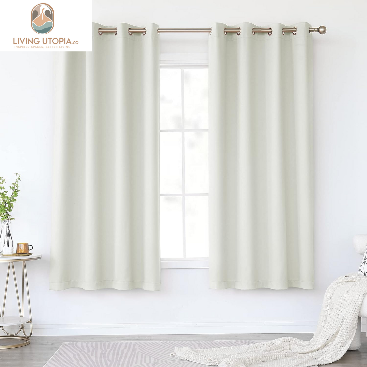 Cream White Blackout Curtains 63 Inches Long for Living Room - Grommet Room Darkening Thermal Insulated Ivory Curtain Drapes for Bedroom, Light Beige, 2 Panels, 52W X 63L