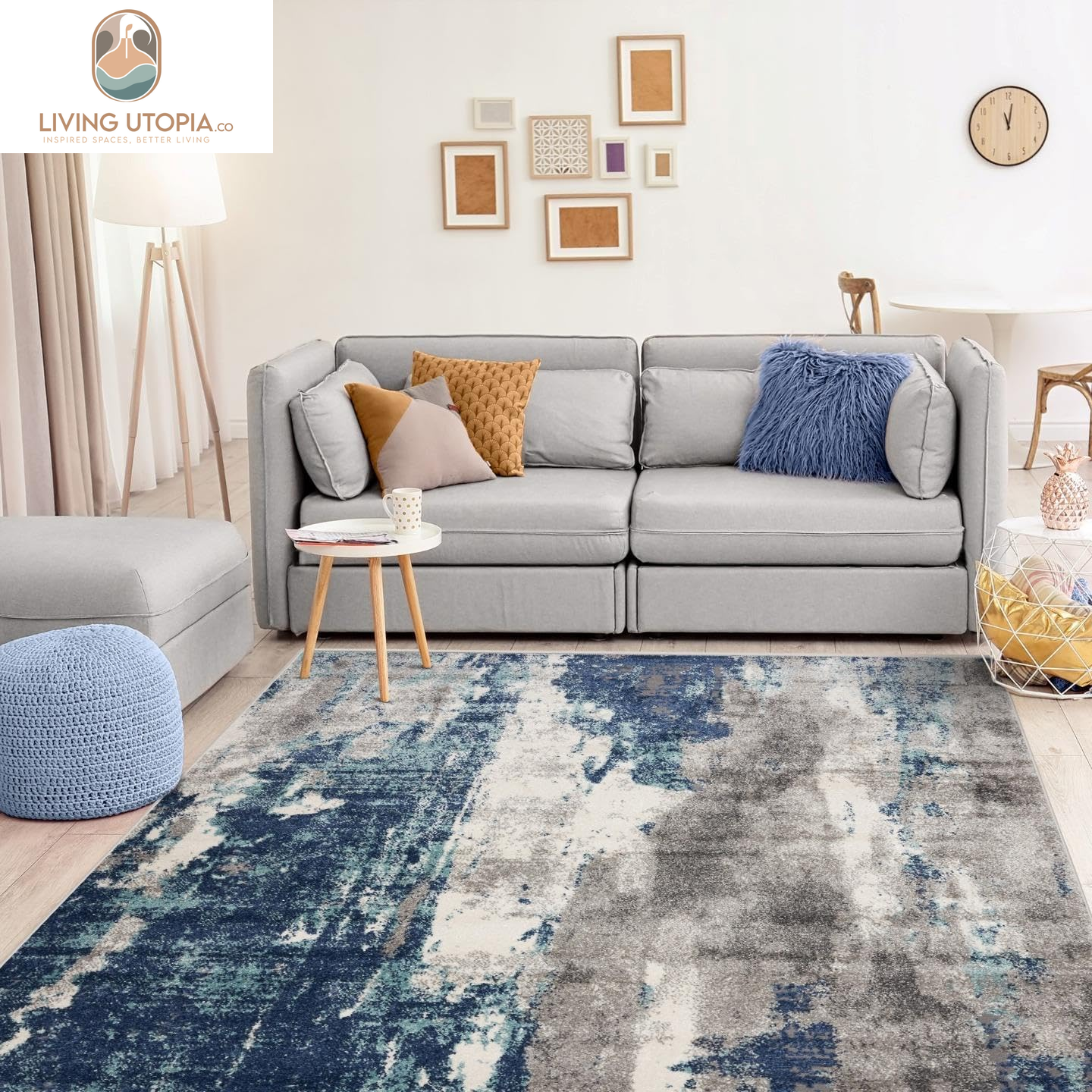Euston Collection D.Blue-L.Blue 8X10 Modern Abstract Area Rug