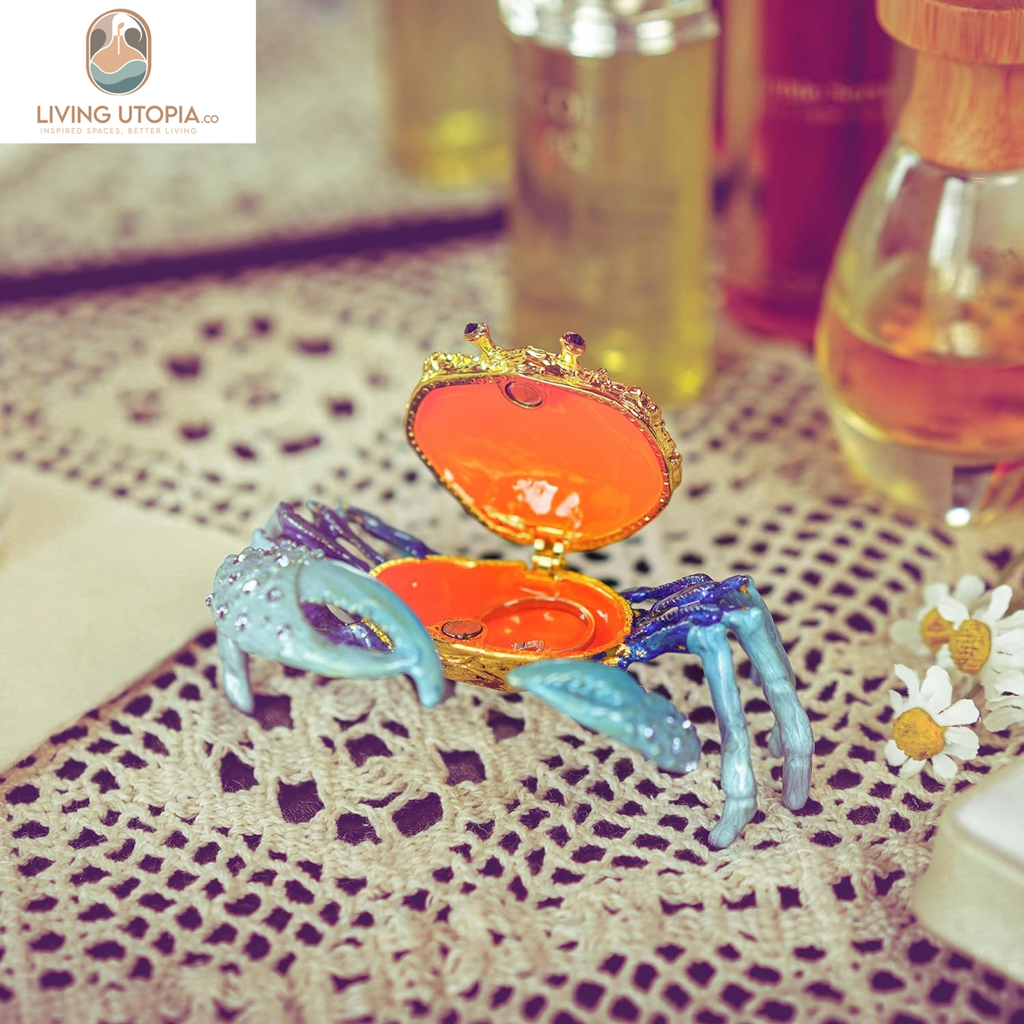 Crab Jewelry Trinket Boxes Hinged Animal Jeweled Trinket Box Decorative Crab Collectible Figurine