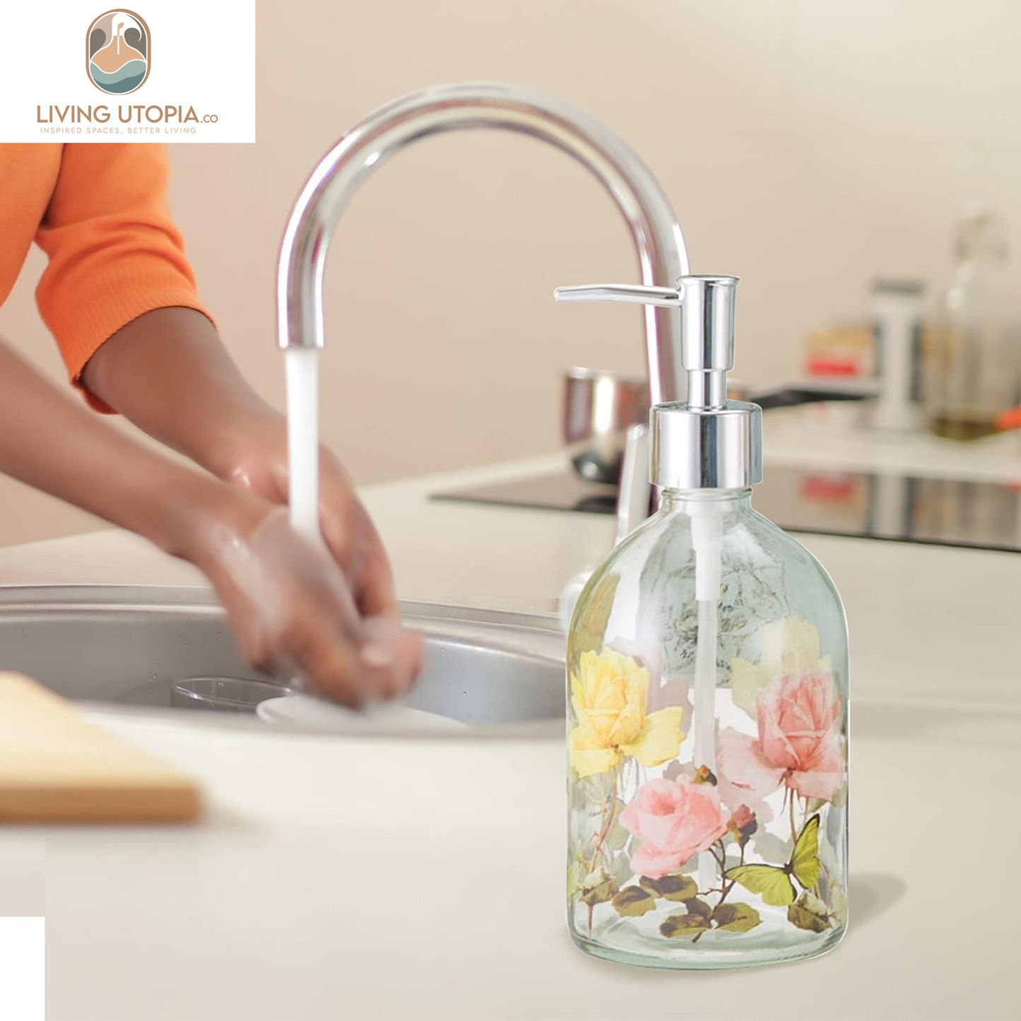 Glass Soap Dispenser Bottle with Pump,Refillable Liquid Hand Soap Dispenser for Bathroom, Kitchen Soap Dispenser 17 Oz