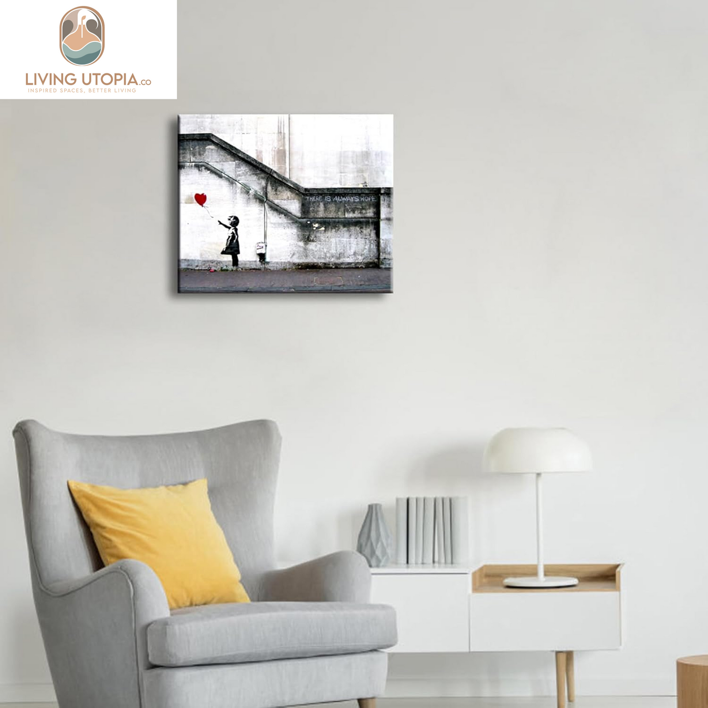 Banksy Grafitti Girl with Red Balloon Large Modern Gallery Wrapped Giclee Canvas Prints Artwork Grey Love Pictures Paintings on Canvas Wall Art for Living Room Bedroom Home Decorations