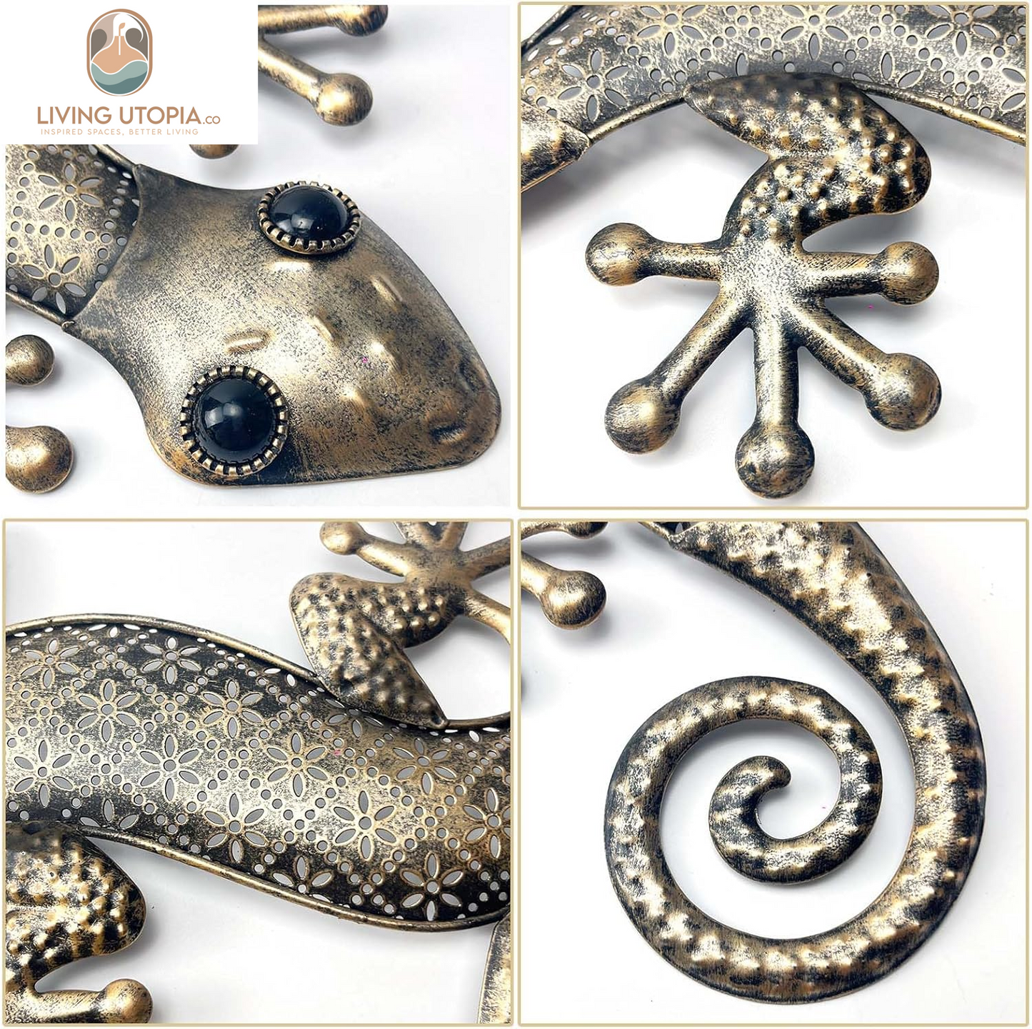 Gecko Metal Wall Art Decor 2 Pack 15 Inch - Indoor & Outdoor Lizard Wall Art Hanging Sculpture for Home and Garden