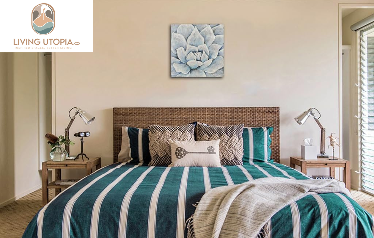 Blue White Succulent Textured Painting Floral Canvas Wall Art Flower Picture Elegant Wall Decor for Living Room Bathroom Bedroom