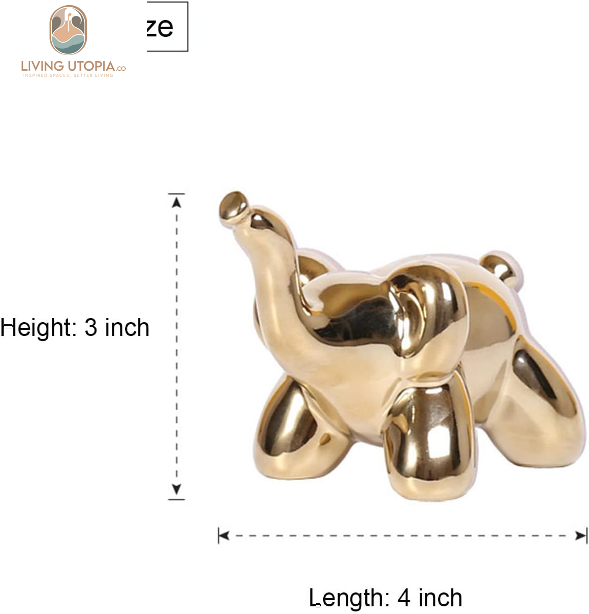 Gold Home Décor Balloon Figurine Accent, Small Ceramic Animal Statue Handmade Sculpture Ornament (Elephant)