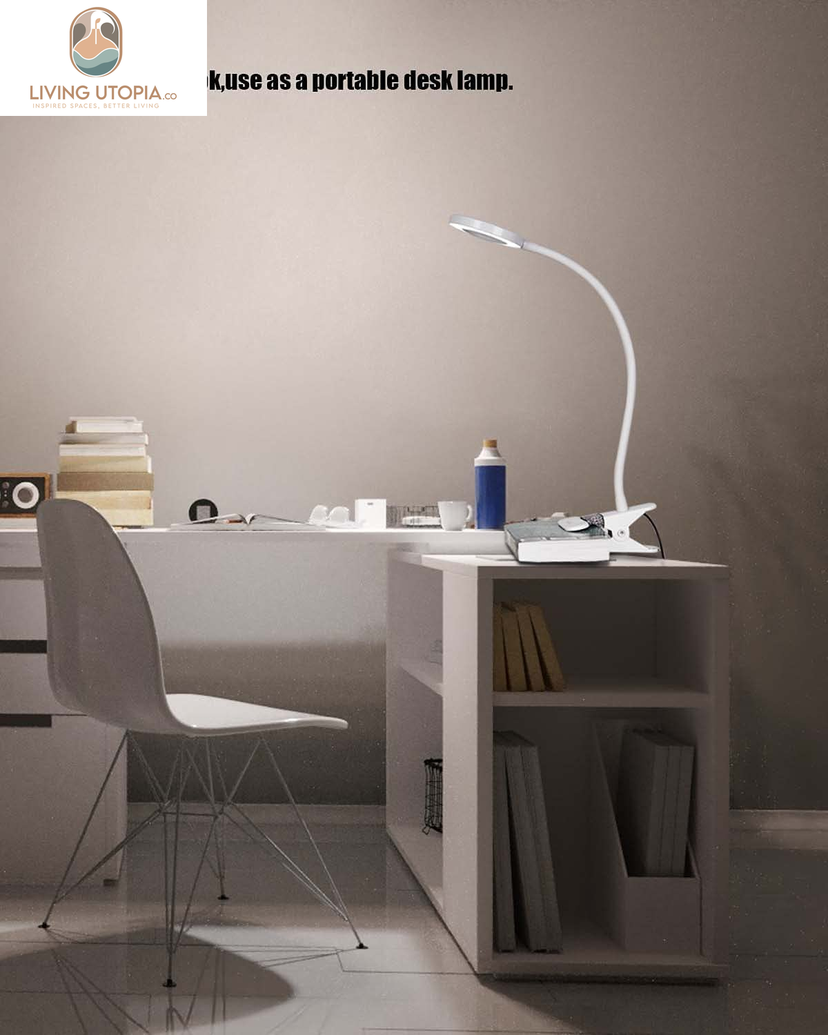 LED Reading Light, Dimmable Clamp Light for Bed Headboard, Bedroom, Office, 3 Modes & 9 Dimming Levels, Flexible Clip Desk Lamp, Adapter Included (Mattewhite)