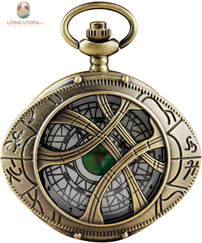 Mens Quartz Pocket Watch Green Eyes round Case Shape Pendant Necklace Pocket Watch
