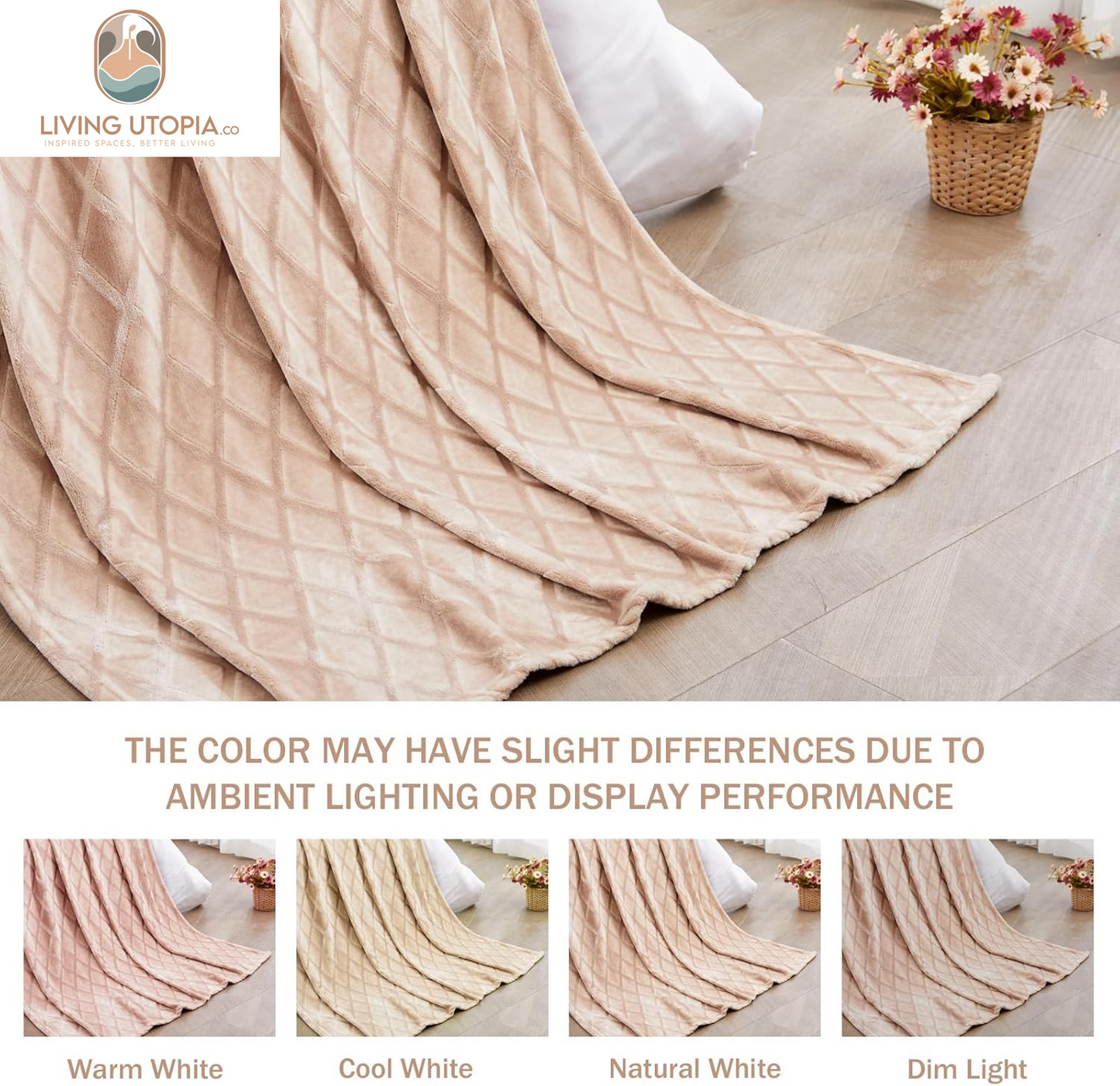 Soft Throw Blanket for Couch, 50X70 Inches Flannel Fleece Blanket, Decorative Geometry Pattern, Lightweight Plush for All Season, Camel