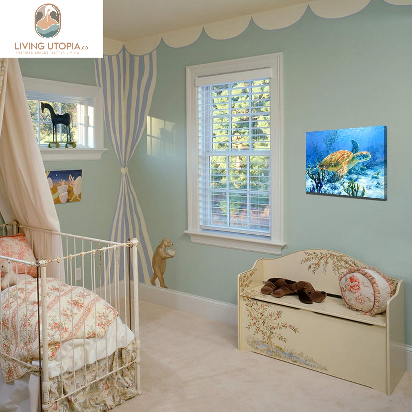 Bathroom Decor Sea Turtle Pictures Painting Wall Art Beach Decor Canvas Prints Nautical Bathroom Wall Decor Canvas Wall Art Coastal Decor Ocean Decor Small Framed Artwork for Walls Size:12"X16"Inch