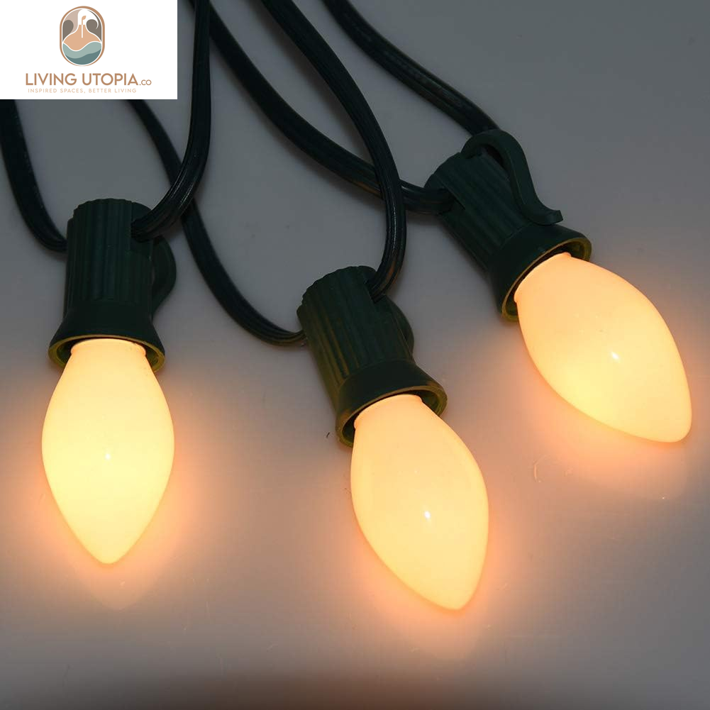 25 Pack C7 White Replacement Bulbs, Ceramic C7 White Light Bulbs for Christmas Outdoor Patio Indoor String Lights, C7/E12 Candelabra Base, 5 Watt Night Light Bulbs- White