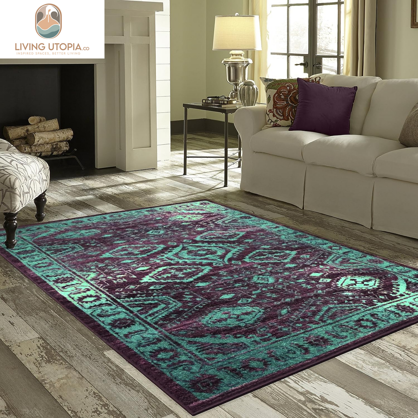 Georgina Traditional Area Rugs – Made in USA – Low Profile, Non Slip, Pet–Friendly Mat for Bedroom, Office, Living & Dining Room, 5' X 7', Wineberry/Teal