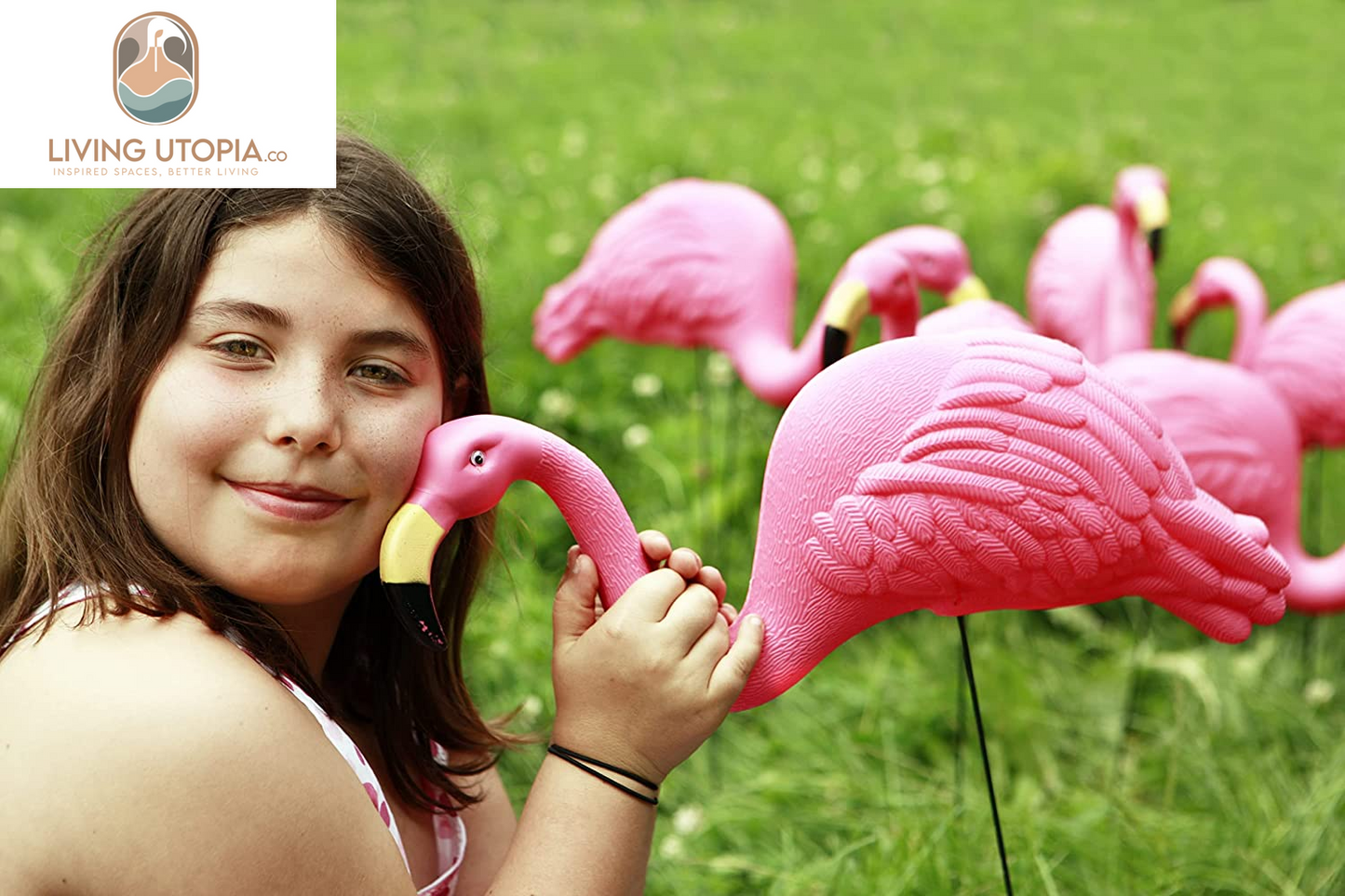 Pink Flamingos Yard Decorations - 2 Pack Extra Large 24" Tall Plastic Flamingo Statue W/Metal Stakes - Lawn Ornaments & Garden Decor for Outdoor Parties
